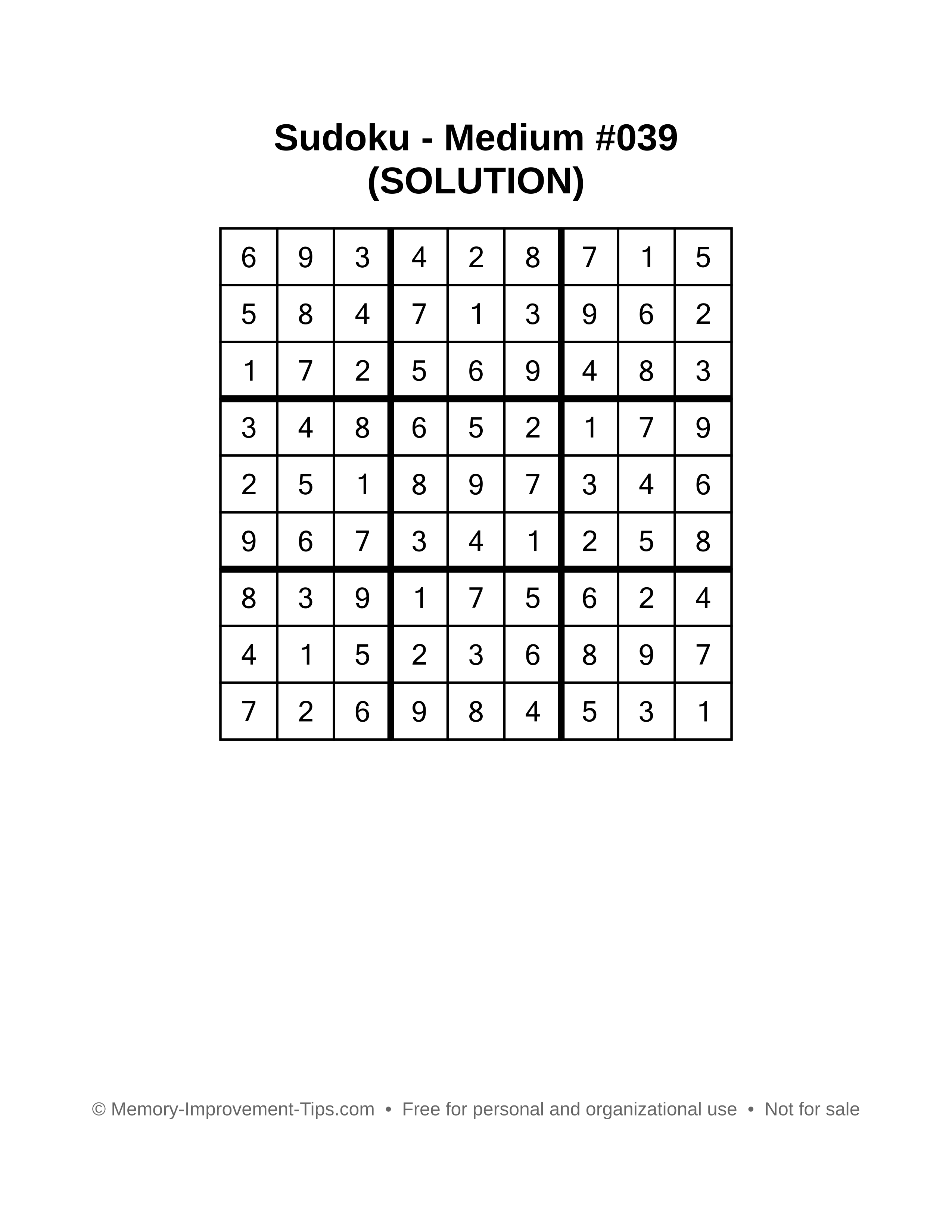 Printable Sudoku solution Medium #039