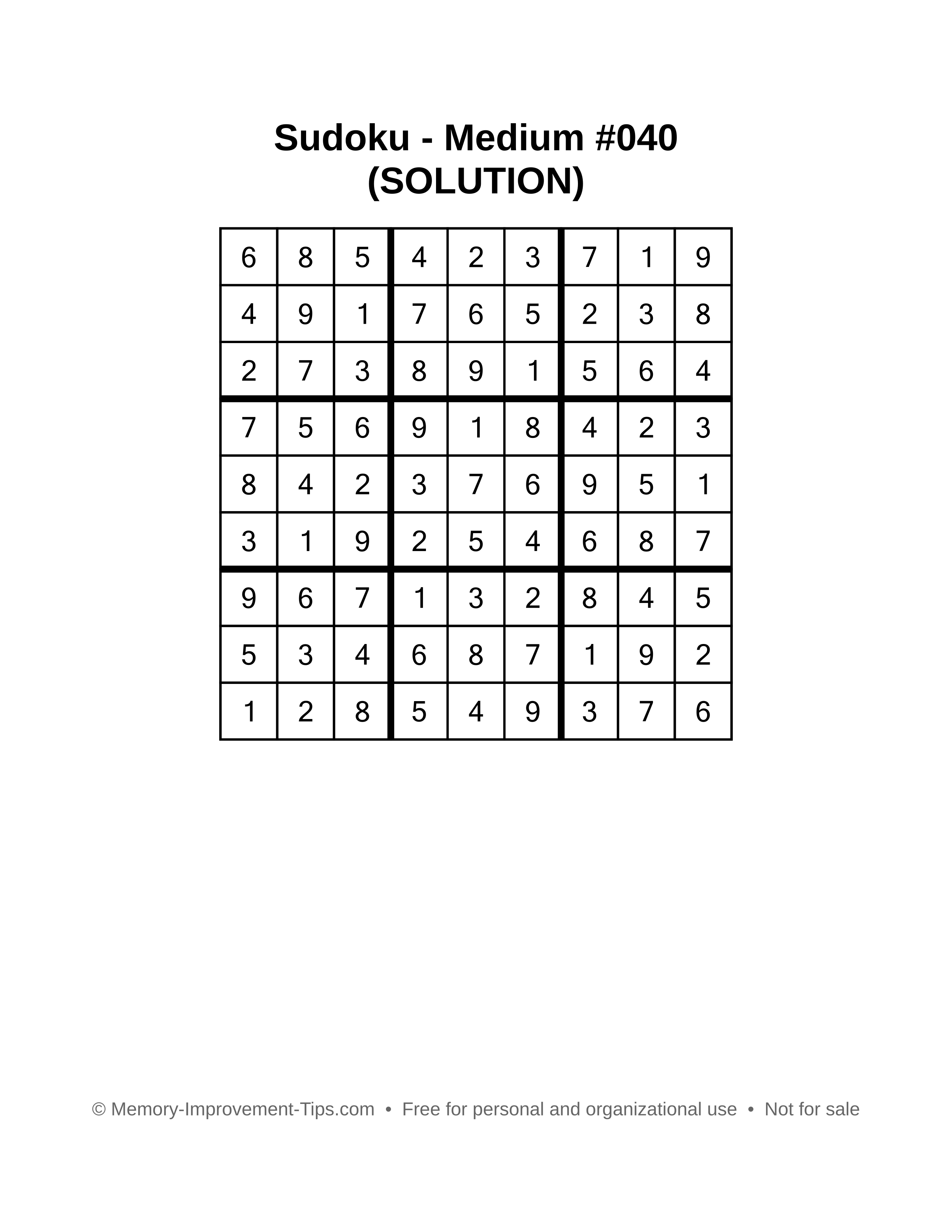 Printable Sudoku solution Medium #040