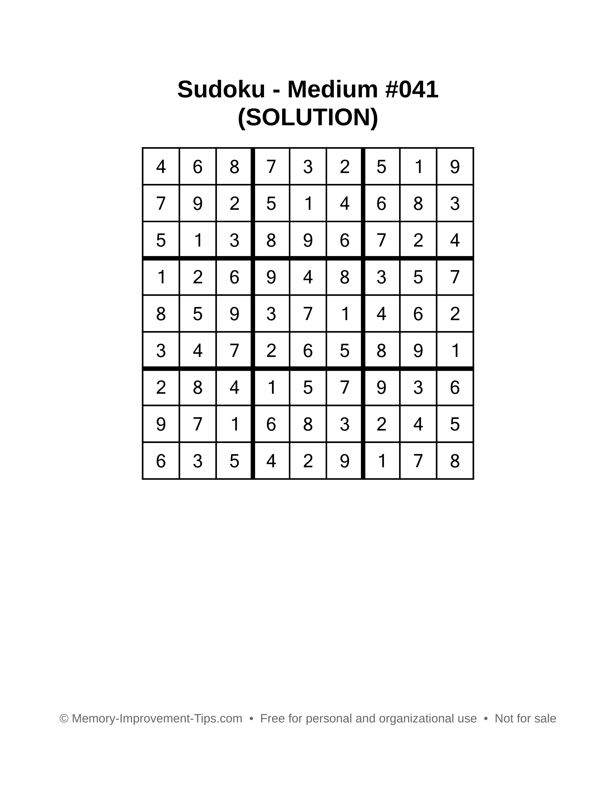 Printable Sudoku solution Medium #041