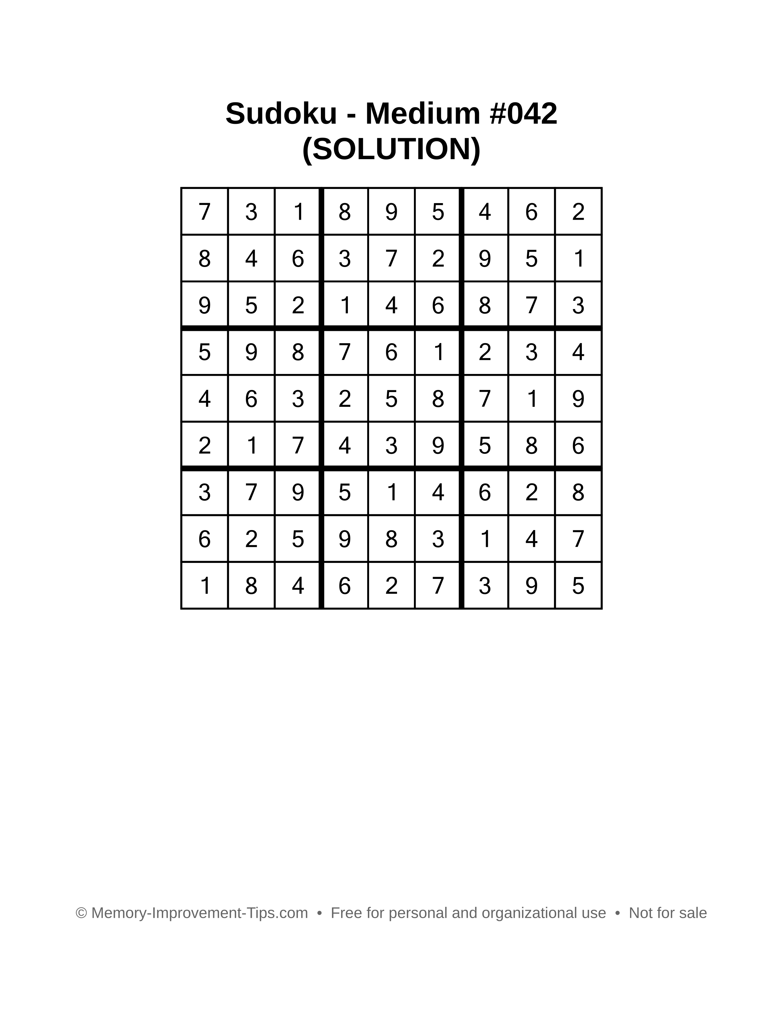Printable Sudoku solution Medium #042