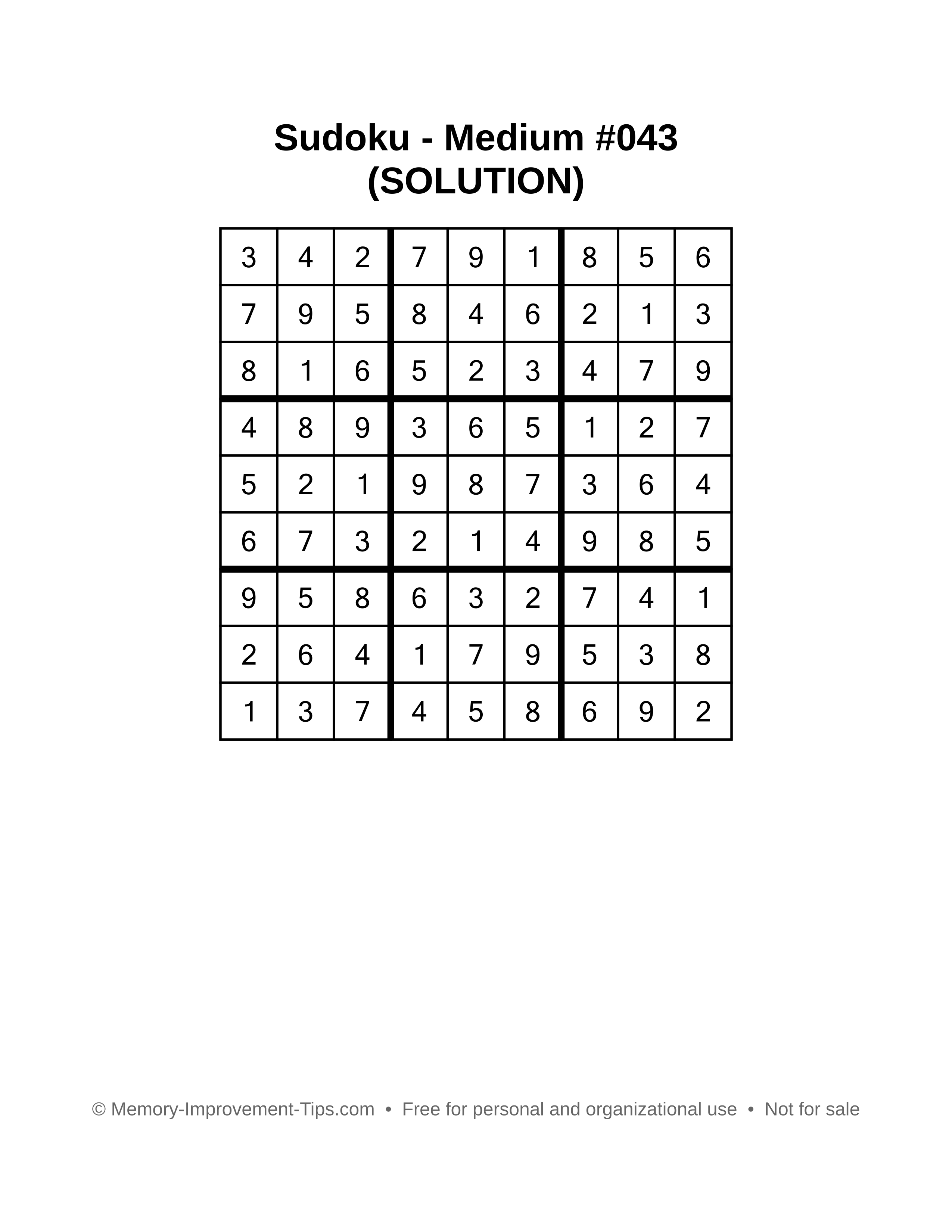 Printable Sudoku solution Medium #043