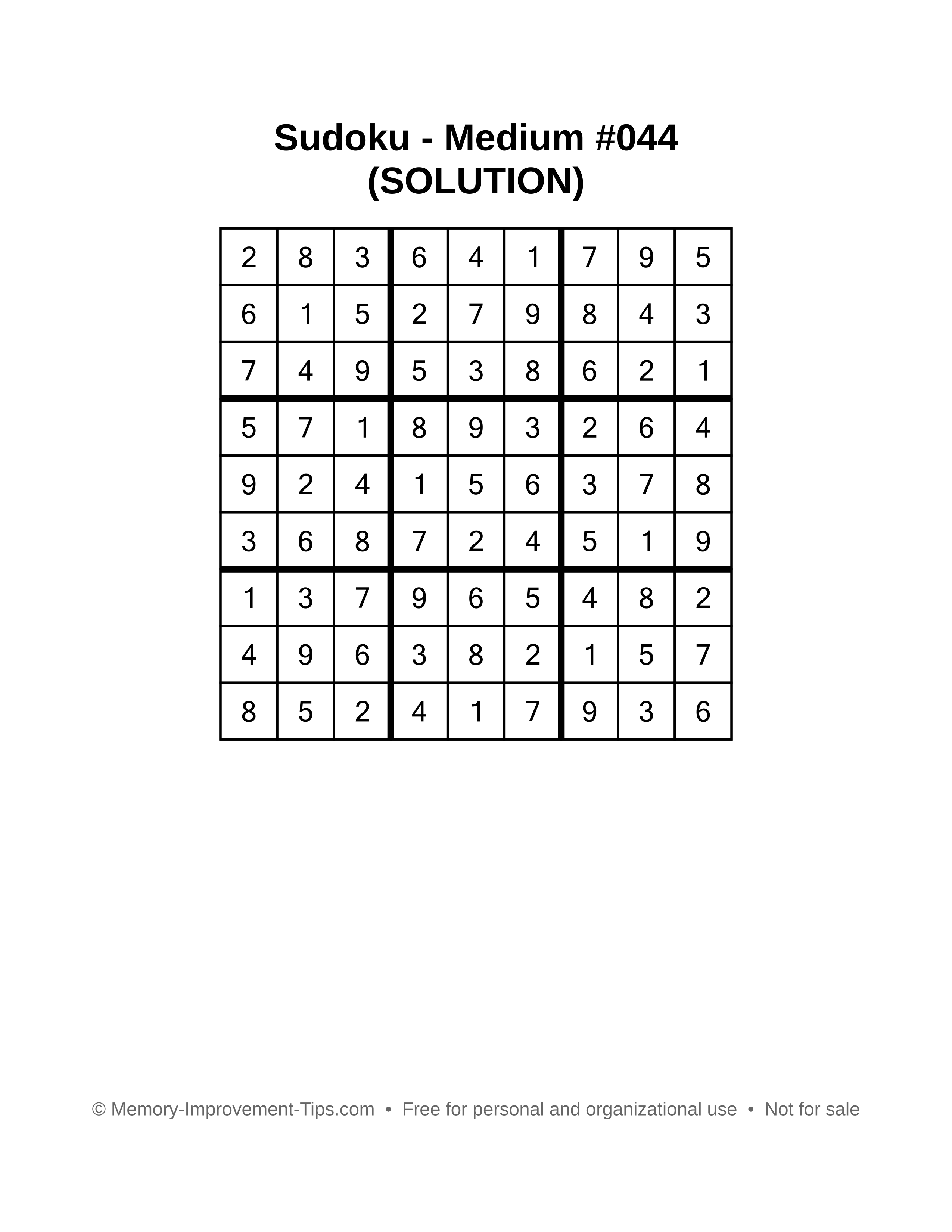 Printable Sudoku solution Medium #044