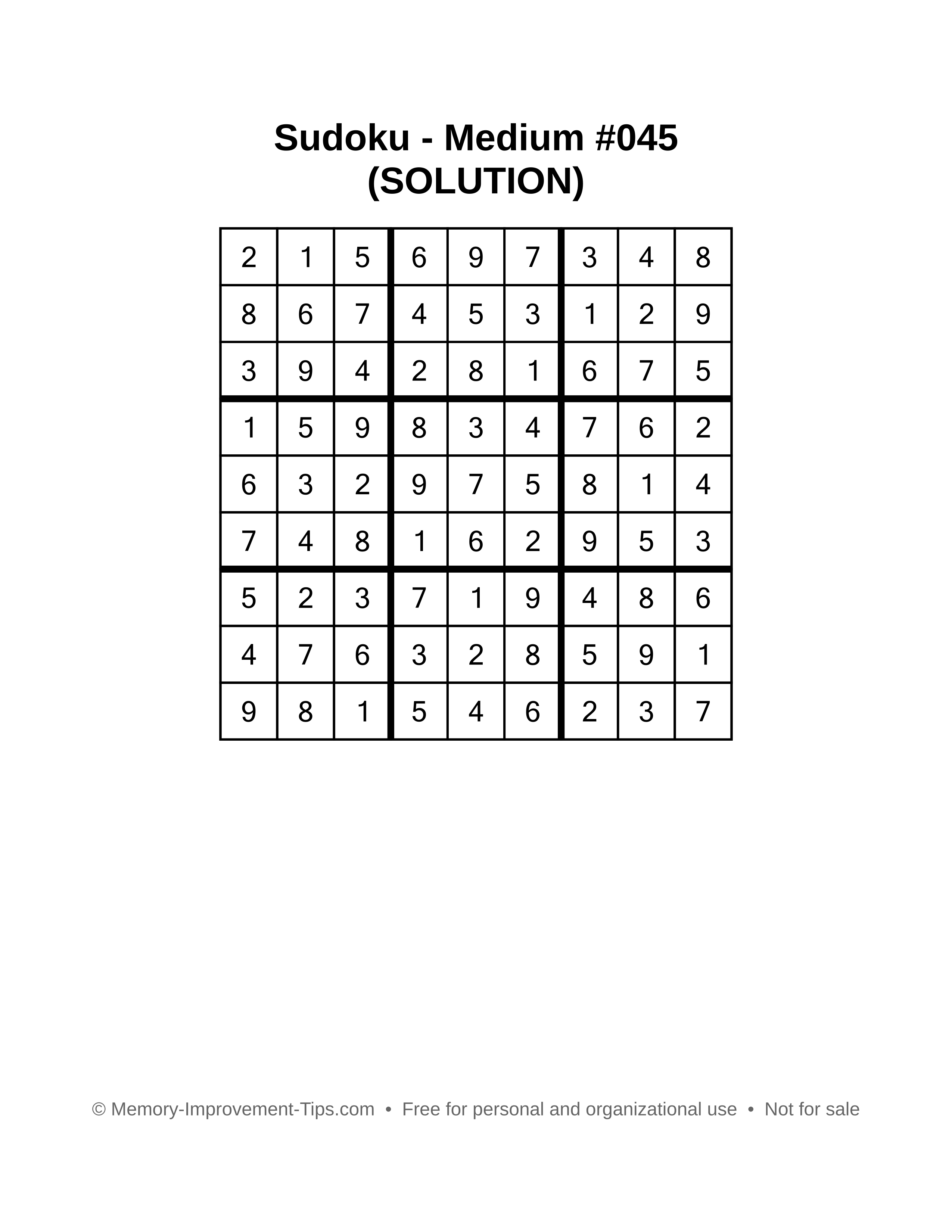 Printable Sudoku solution Medium #045