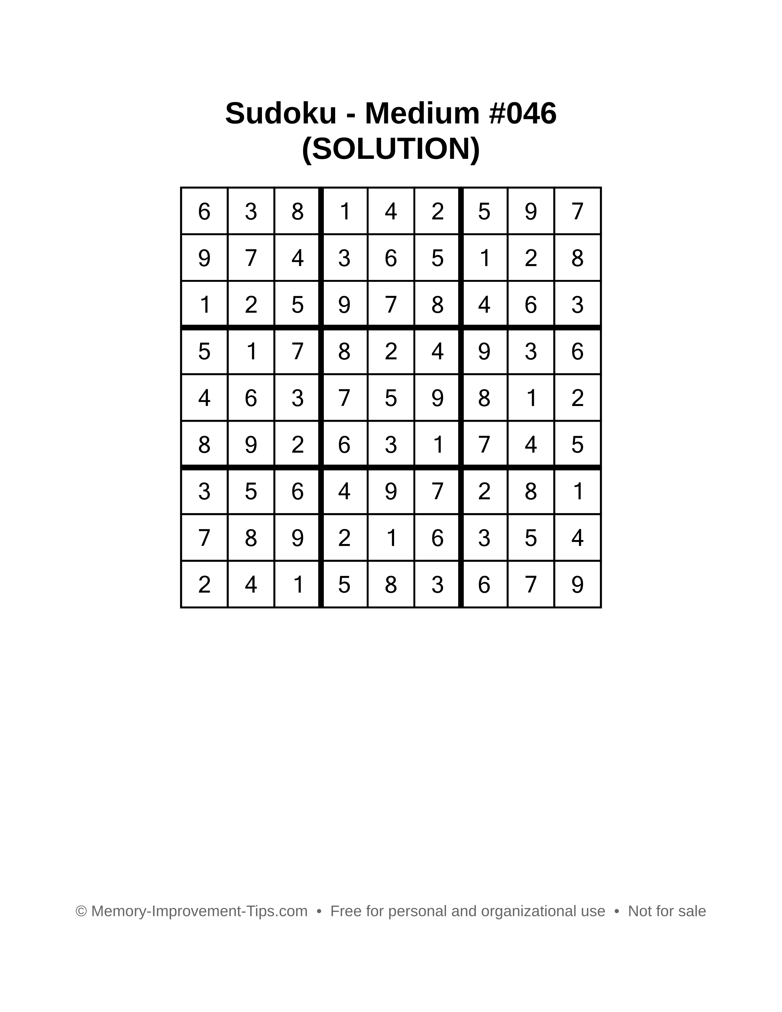 Printable Sudoku solution Medium #046