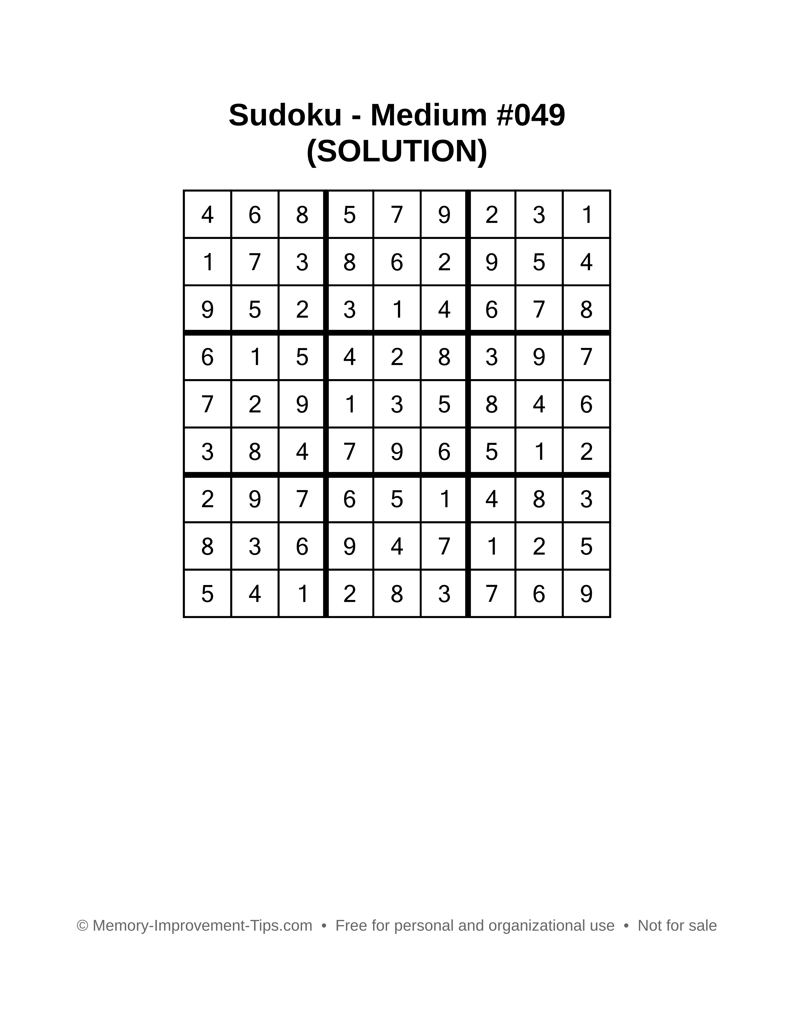 Printable Sudoku solution Medium #049