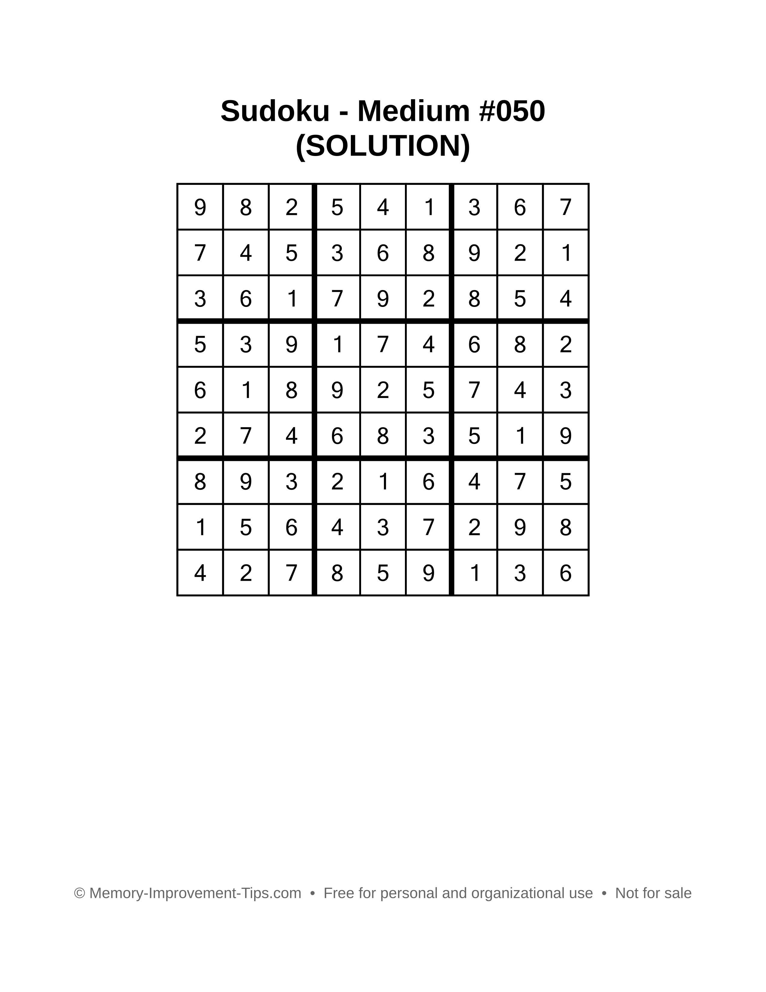 Printable Sudoku solution Medium #050