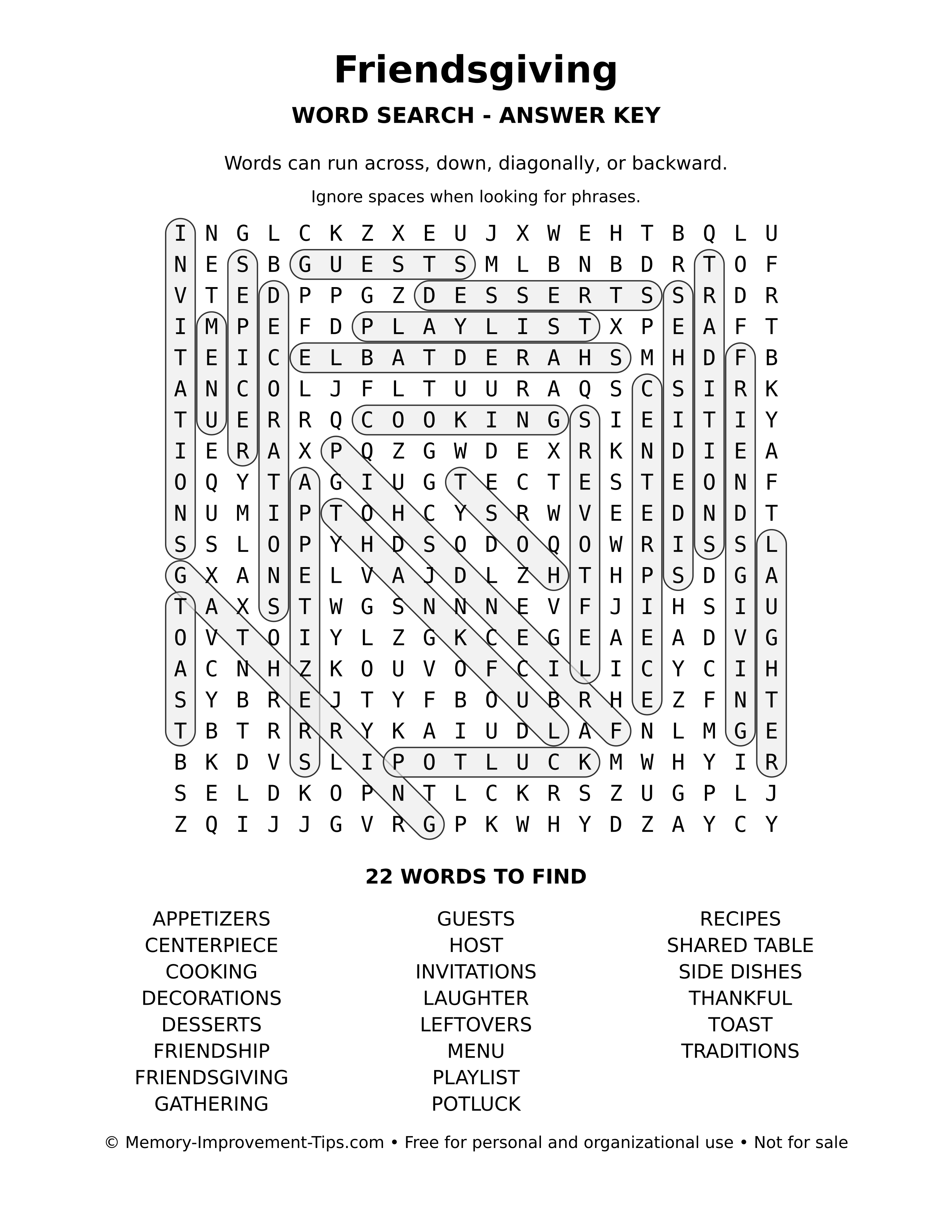 Answer key for Friendsgiving word search
