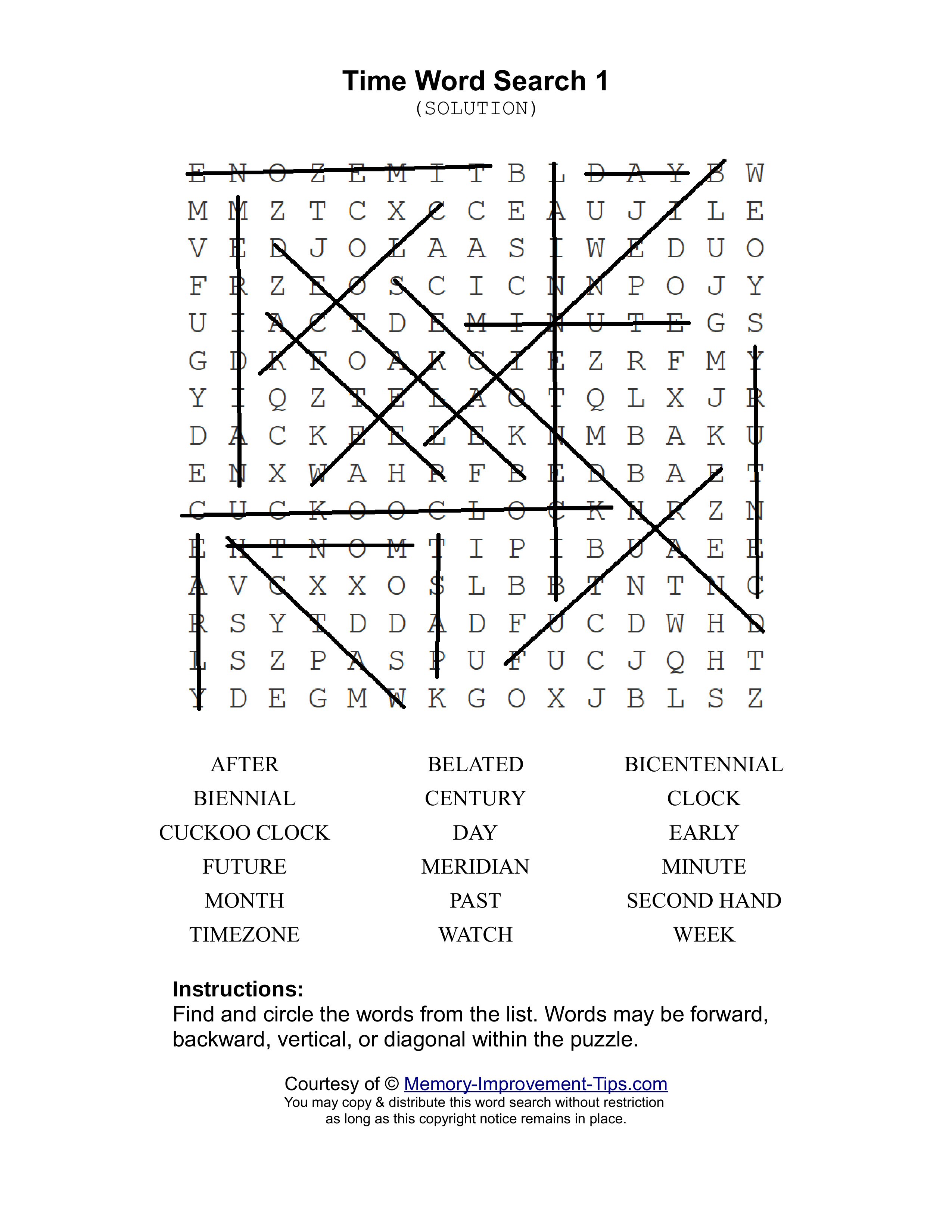 Time 1 word search printable solution