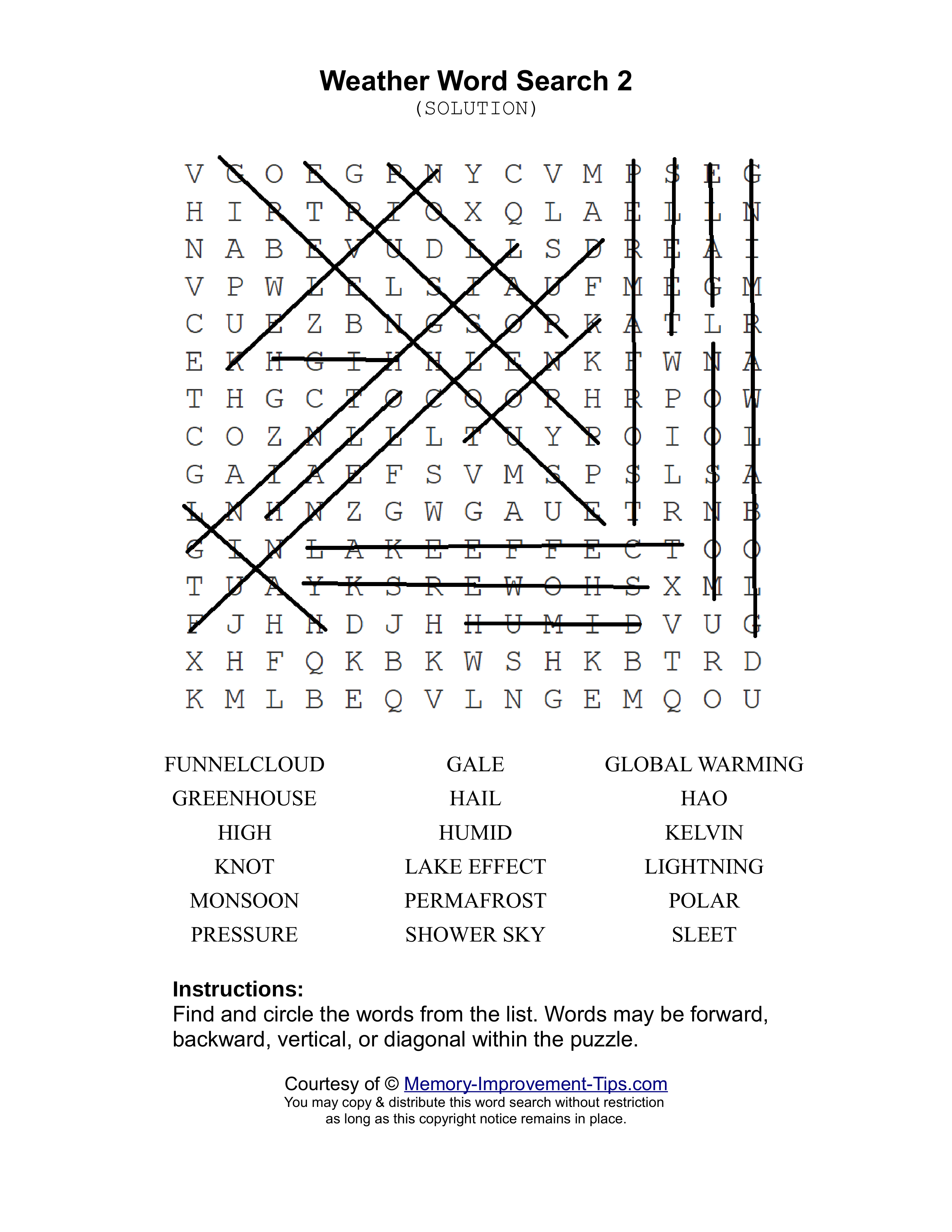 Weather 2 word search printable solution