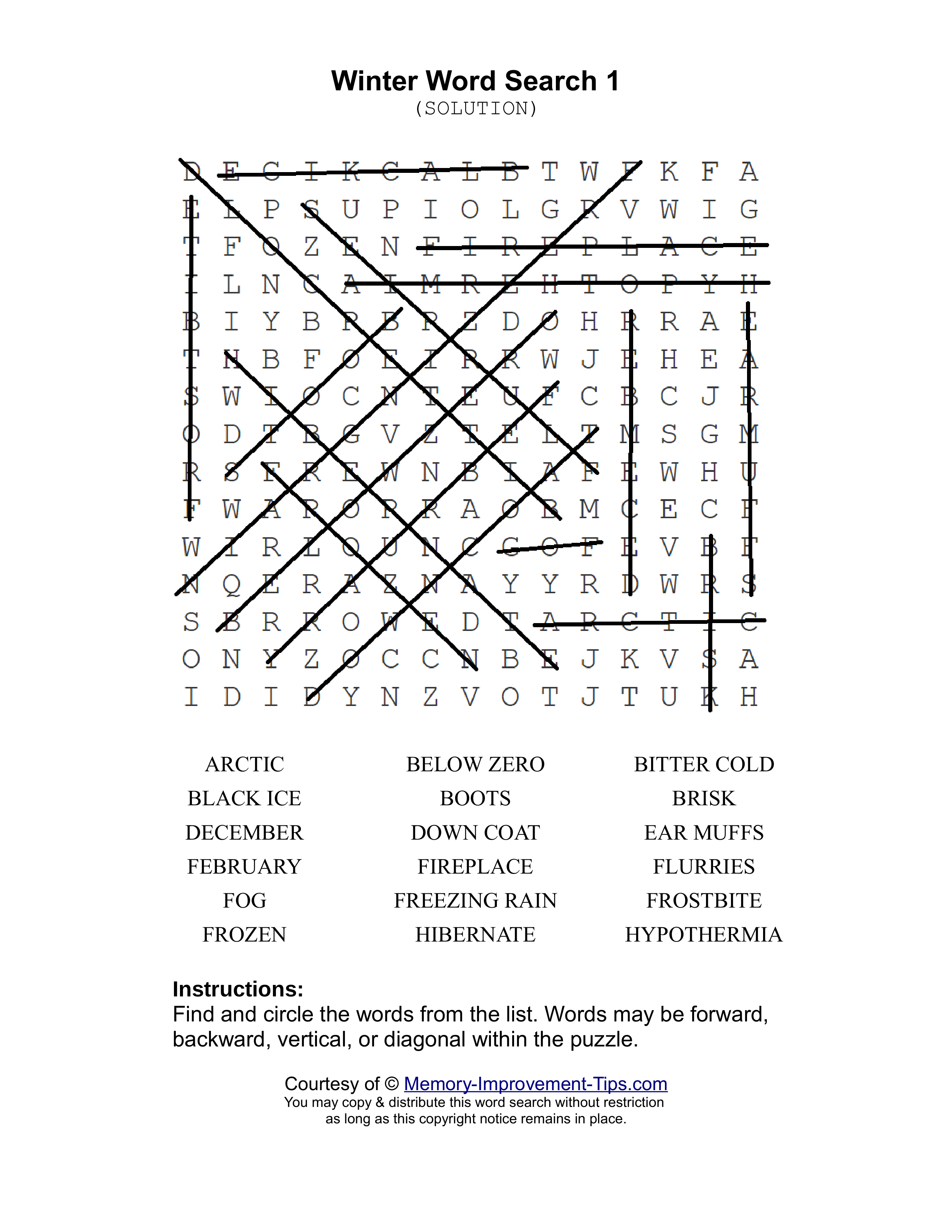 Winter 1 word search printable solution