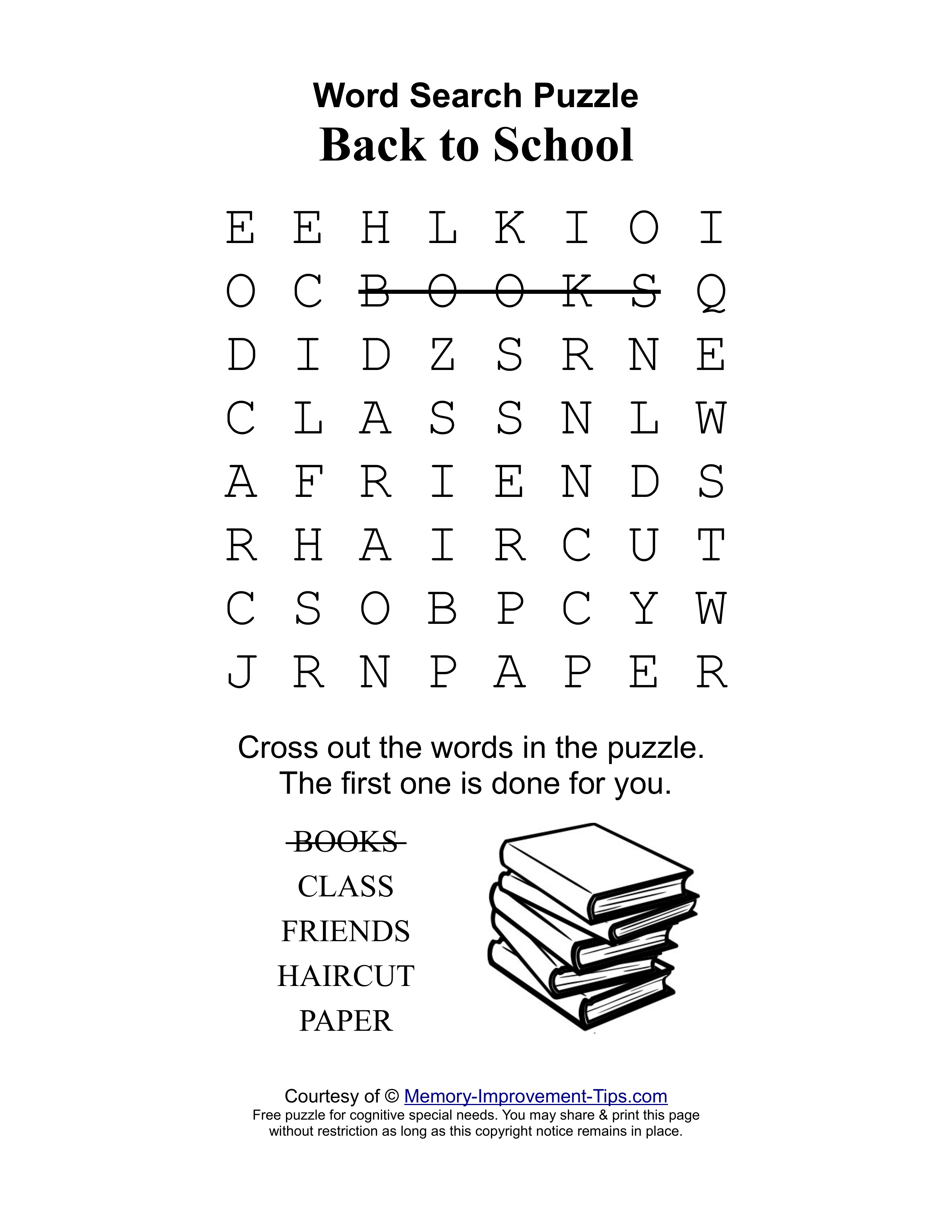 Back to School special needs word search printable puzzle