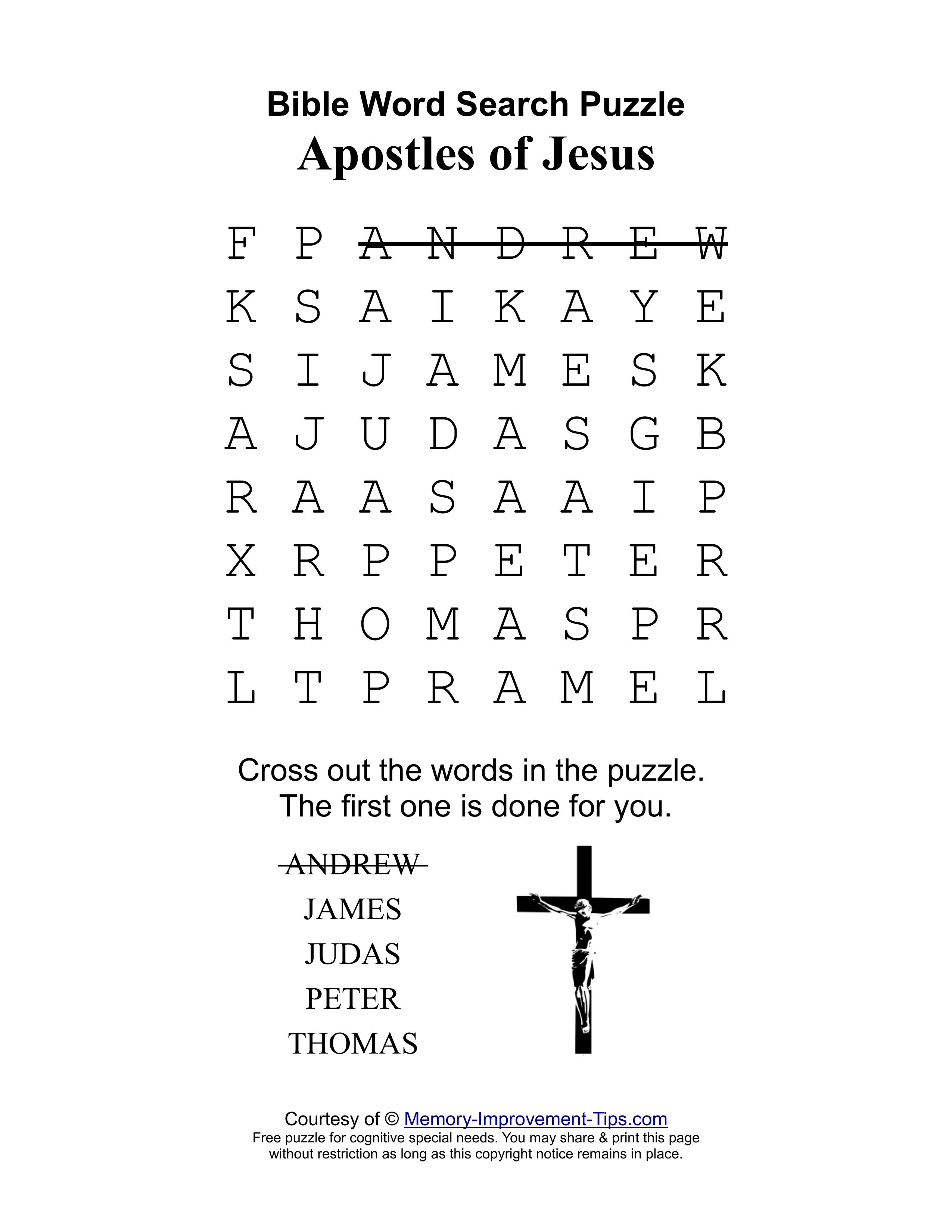 Apostles of Jesus special needs word search printable puzzle