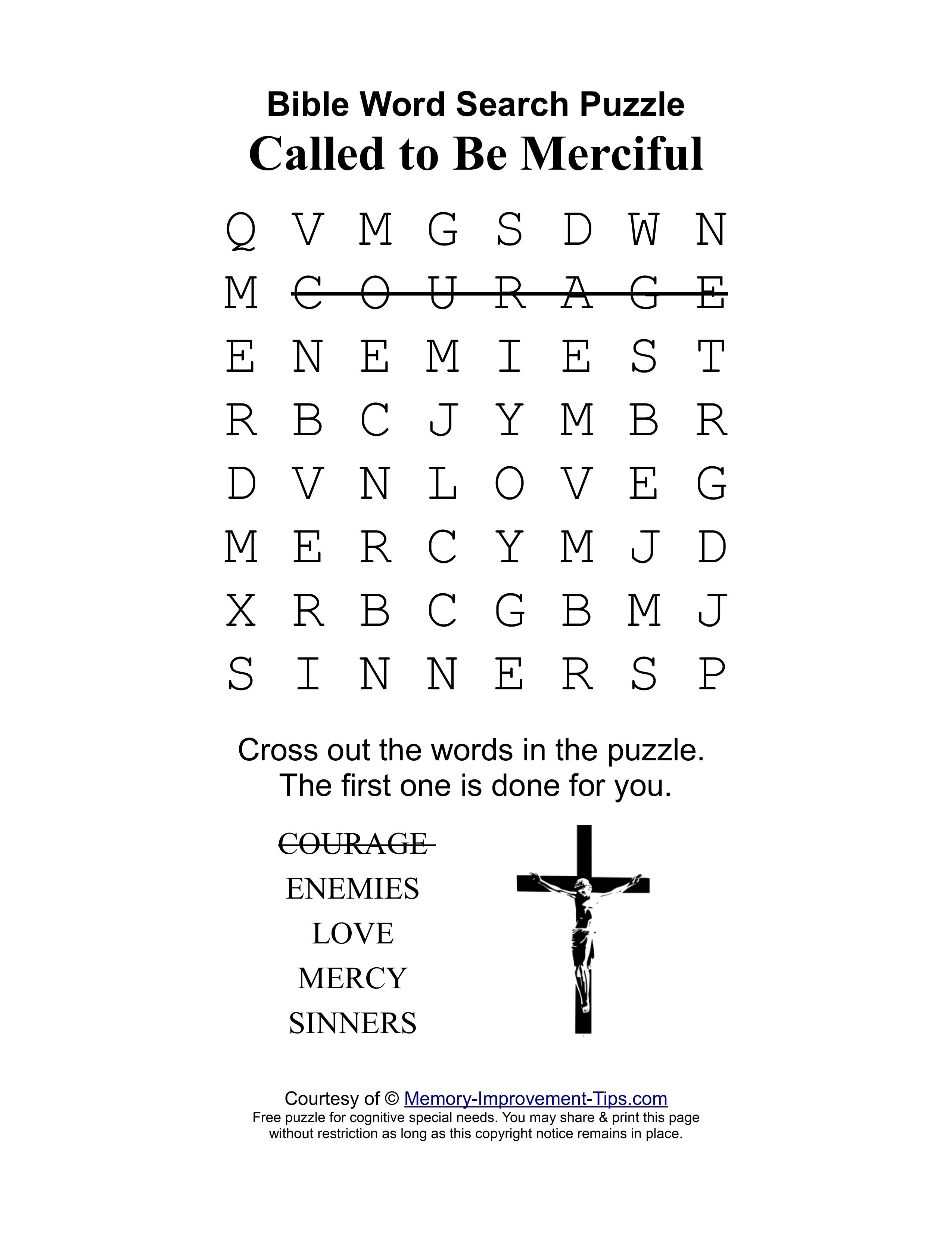 Called to Be Merciful special needs word search printable puzzle