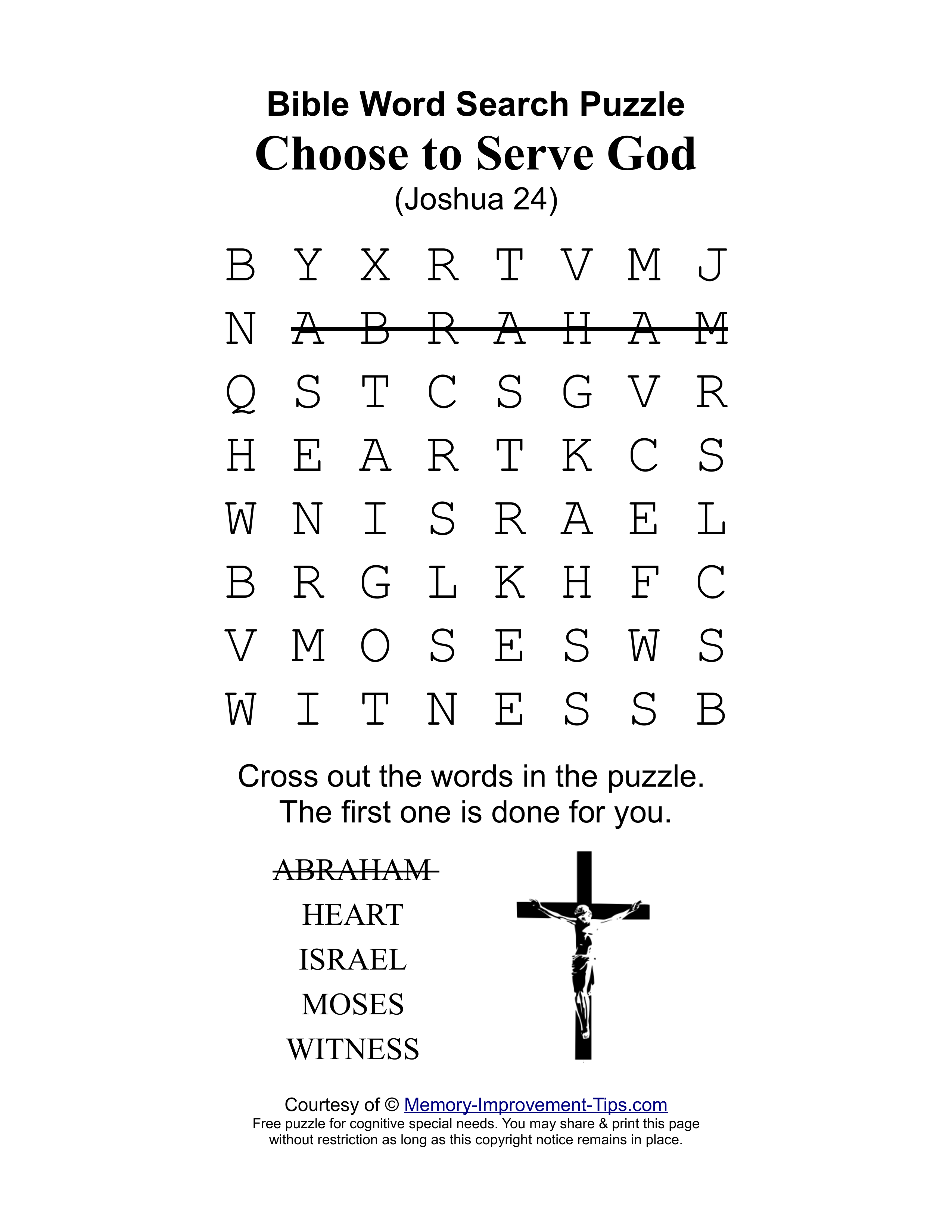 Choose to Serve God special needs word search printable puzzle