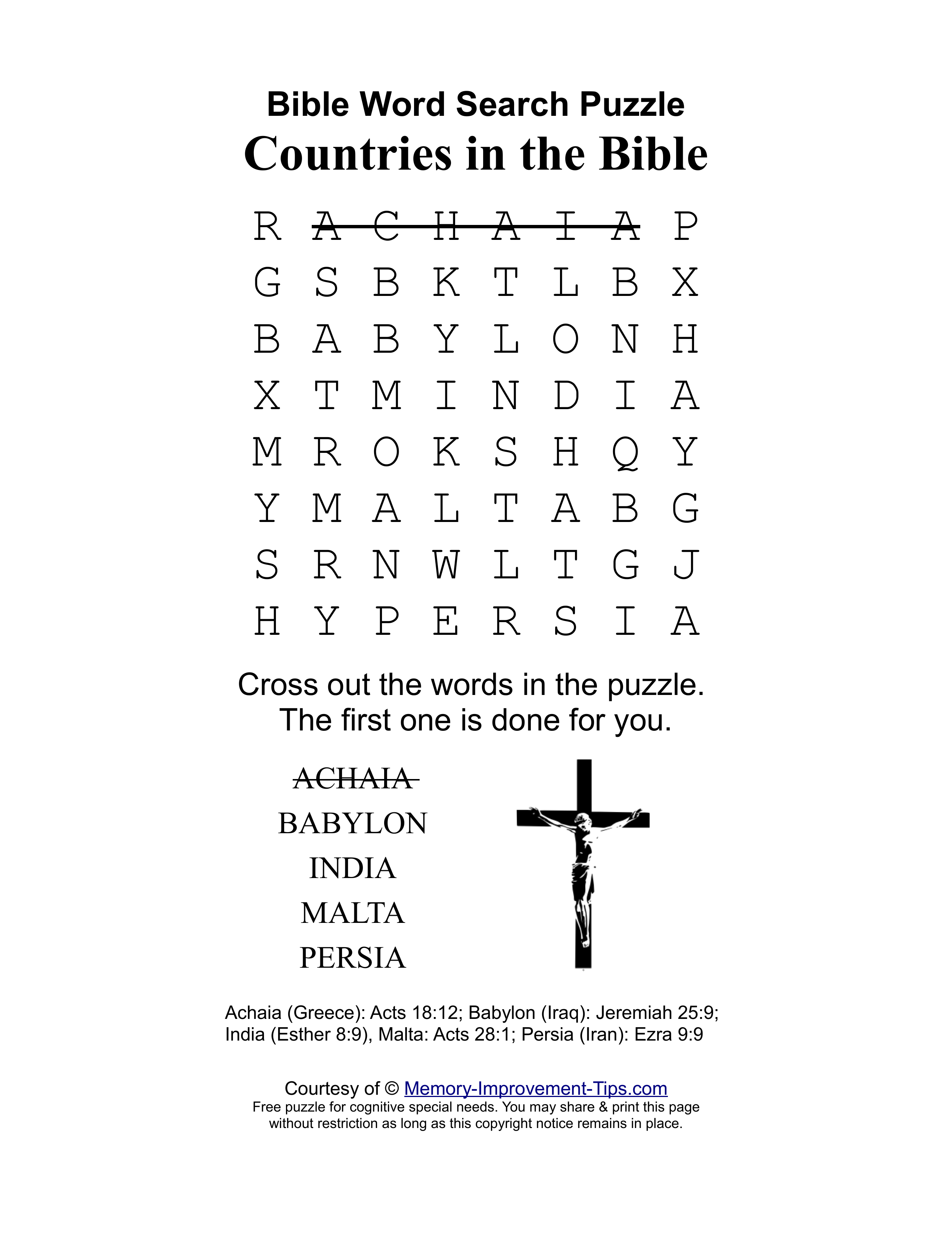 Countries in the Bible special needs word search printable puzzle