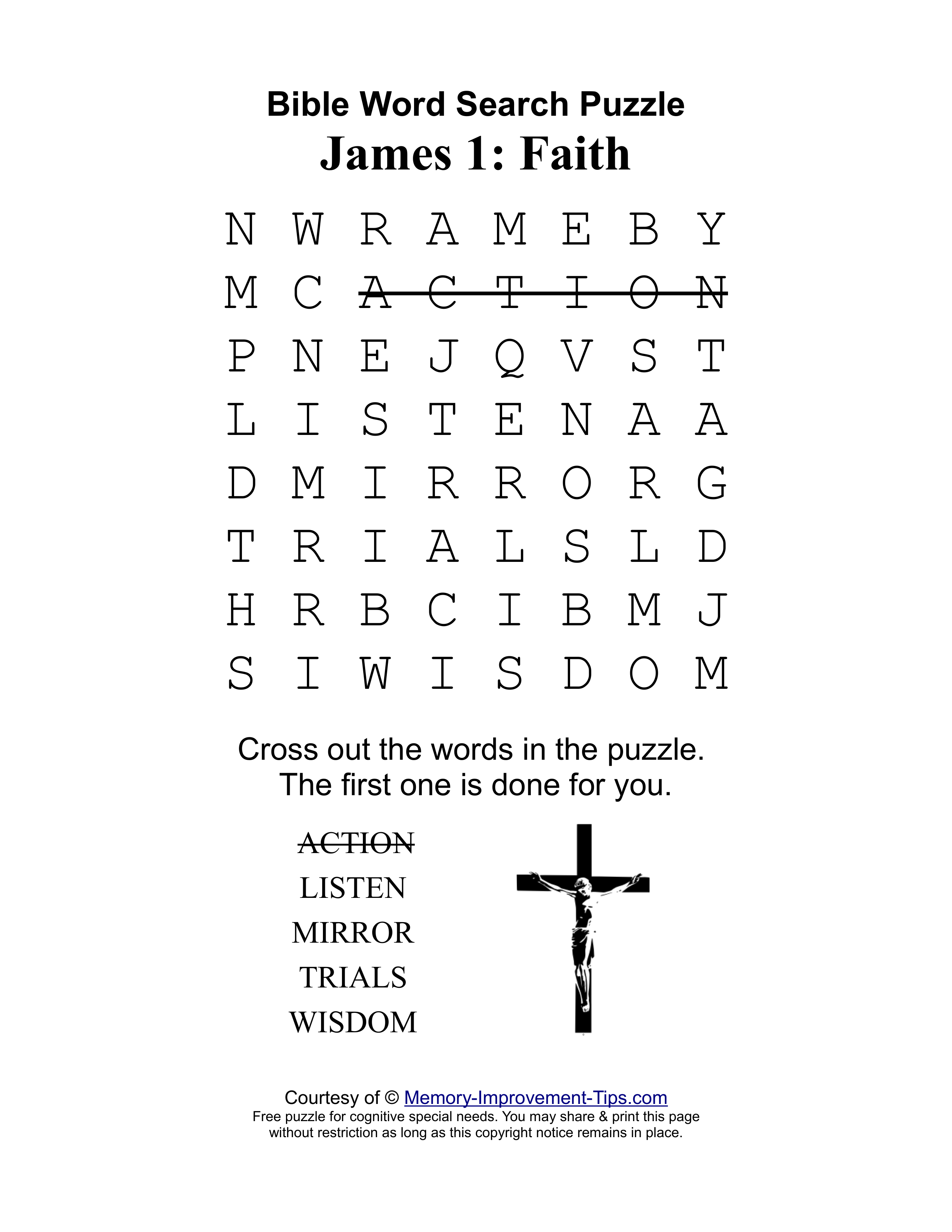 James 1: Faith special needs word search printable puzzle