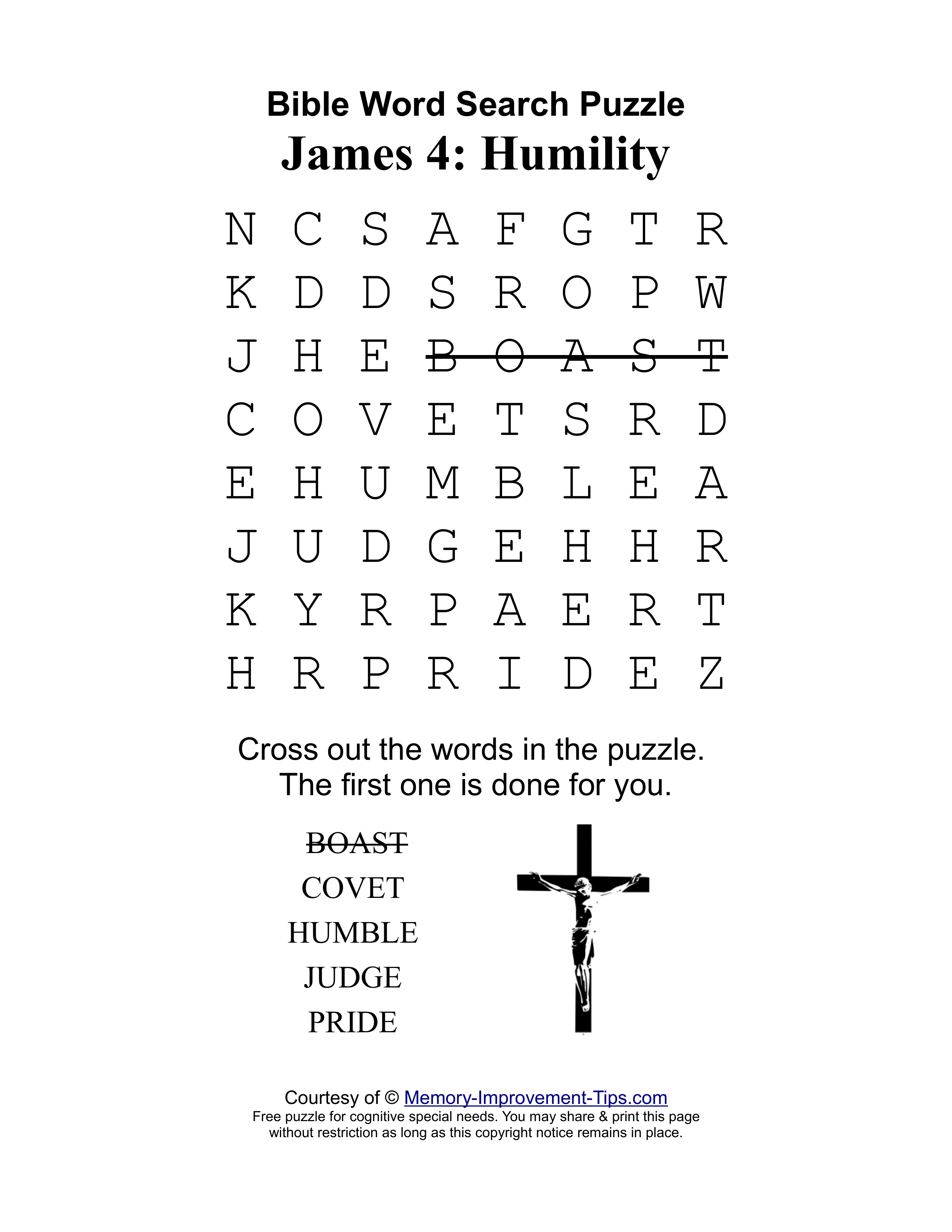 James 4: Humility special needs word search printable puzzle