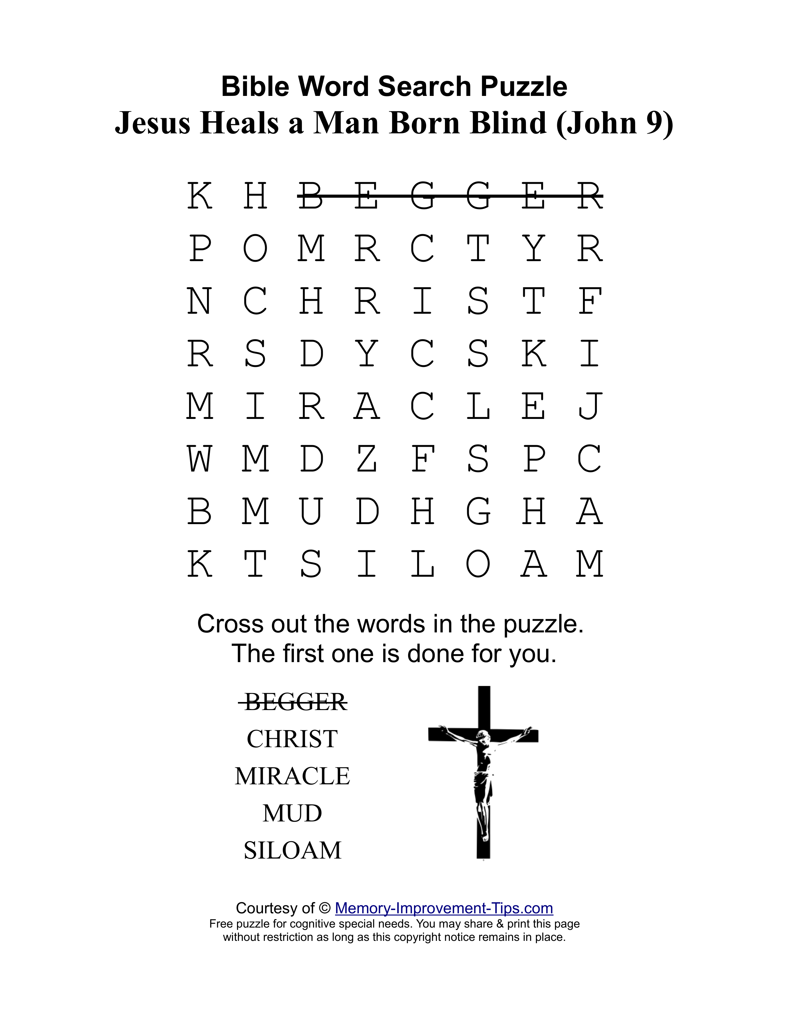 Jesus Heals a Man Born Blind (John 9) special needs word search printable puzzle