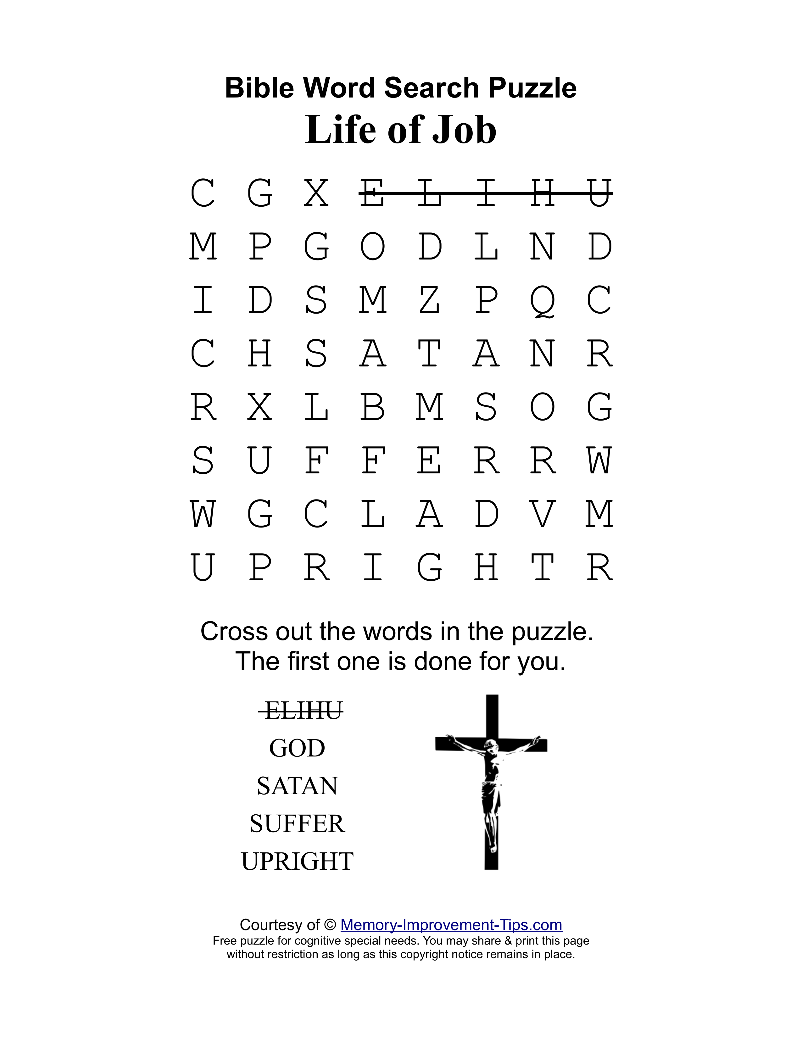 Life of Job special needs word search printable puzzle
