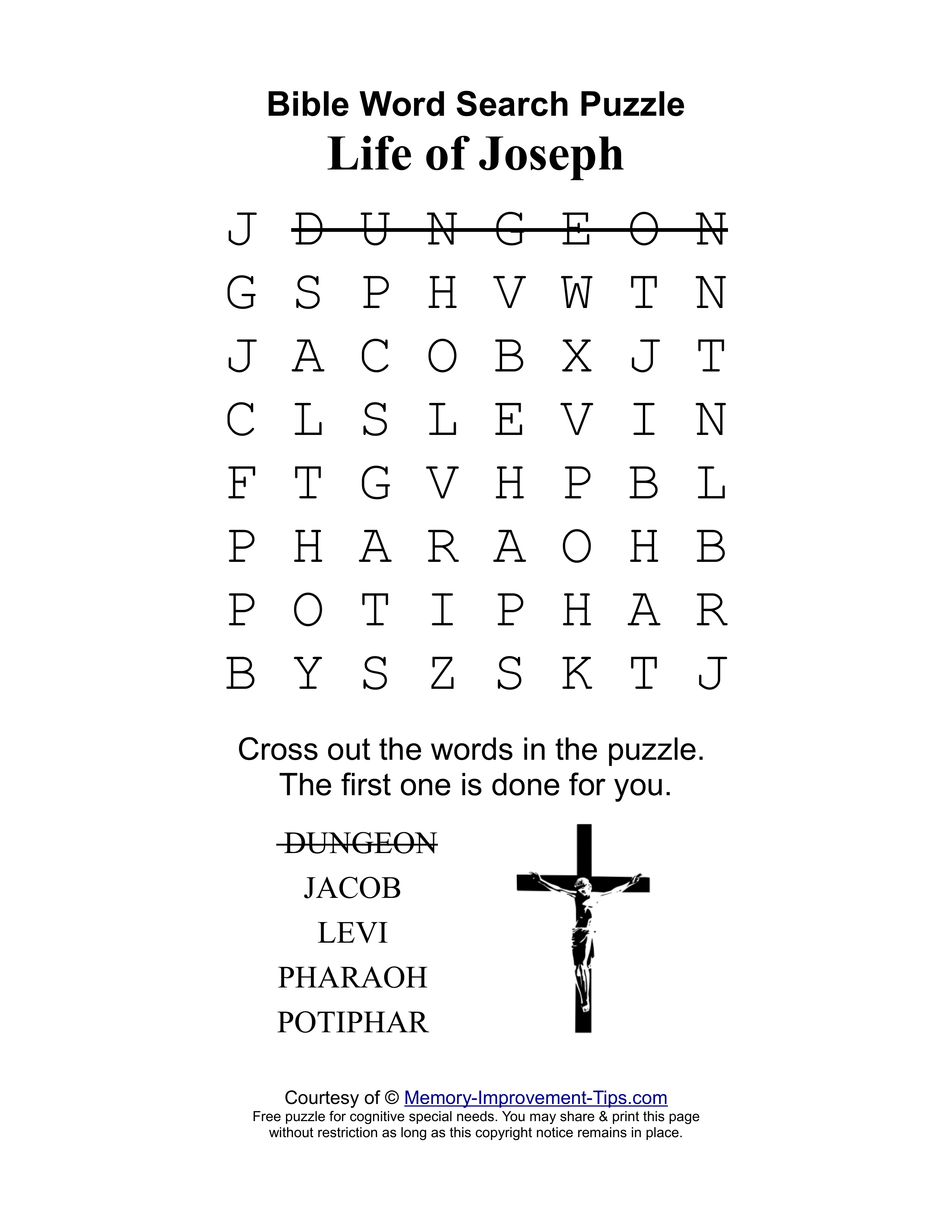 Life of Joseph special needs word search printable puzzle