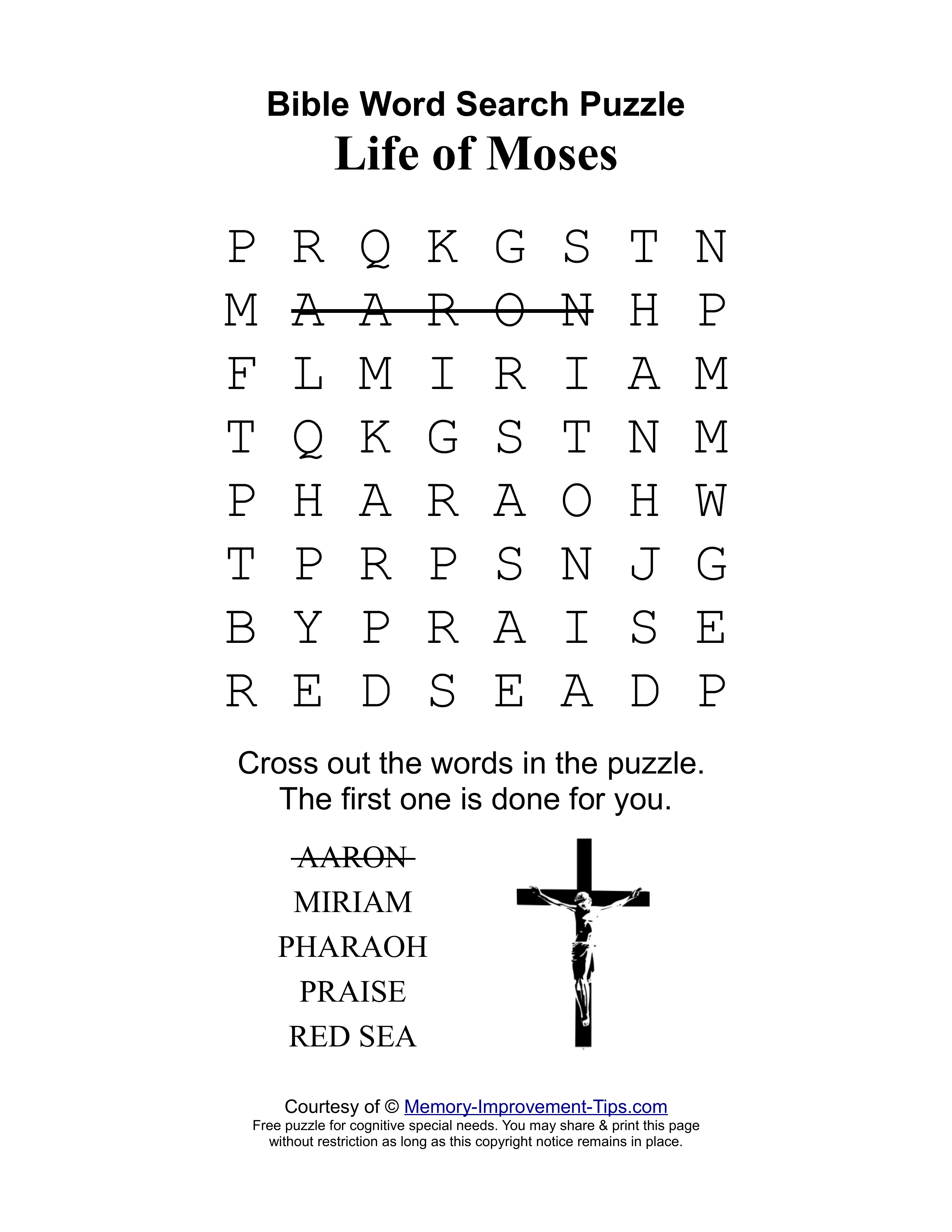 Life of Moses special needs word search printable puzzle