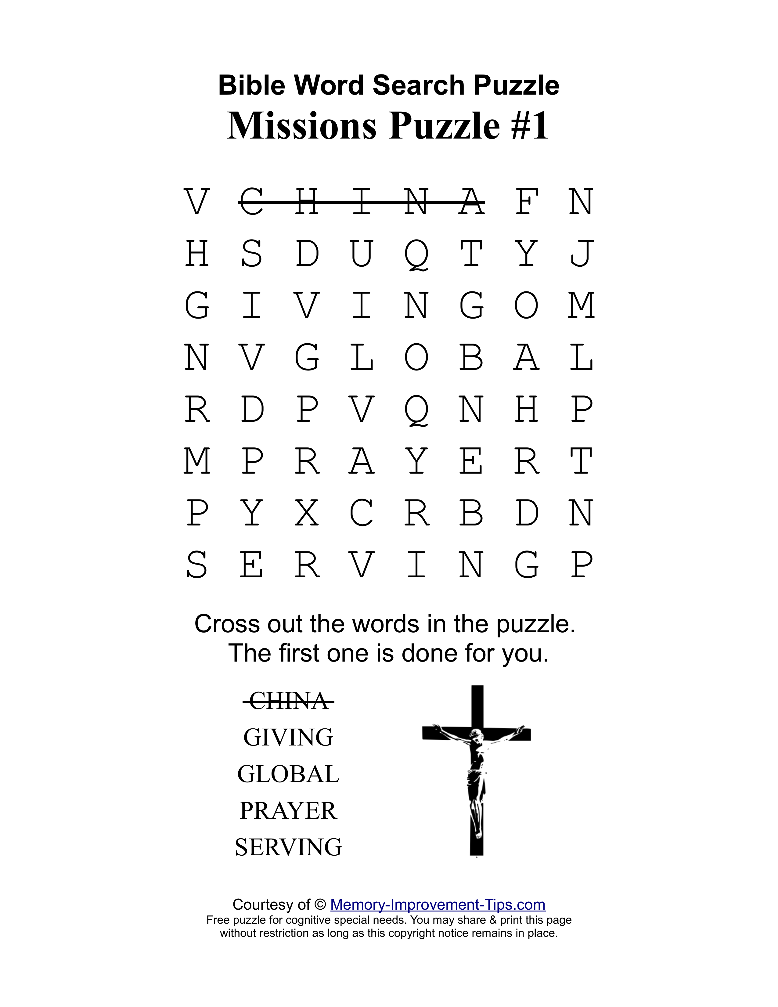 Missions #1 special needs word search printable puzzle