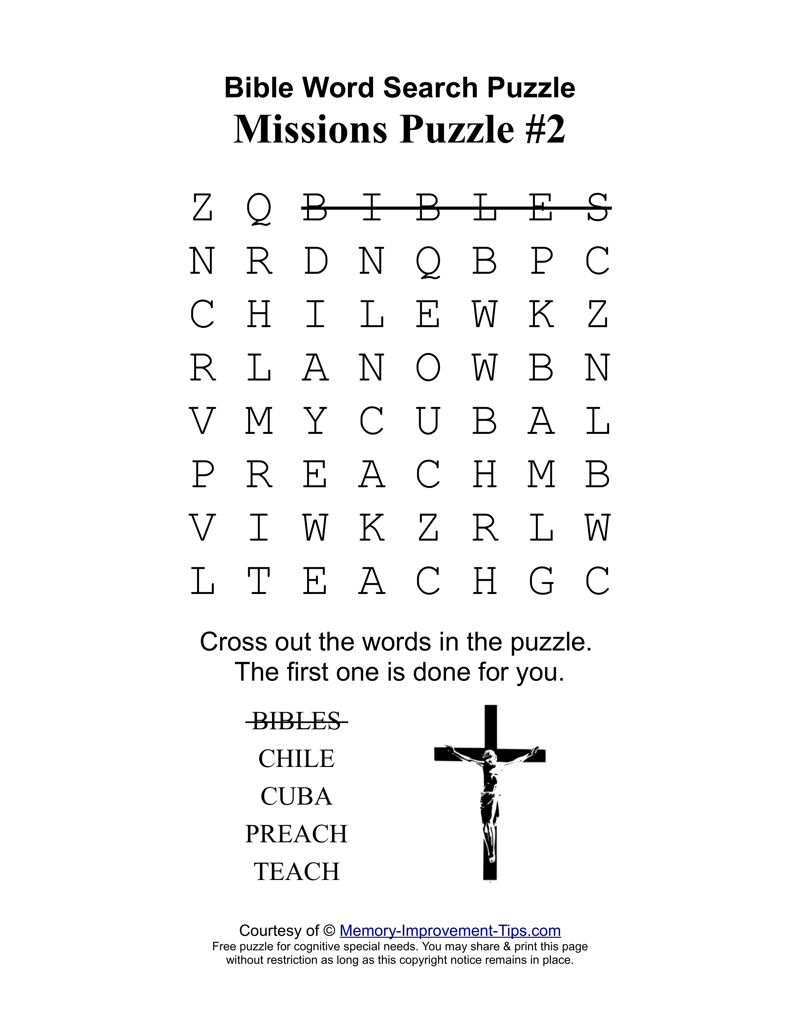 Missions #2 special needs word search printable puzzle