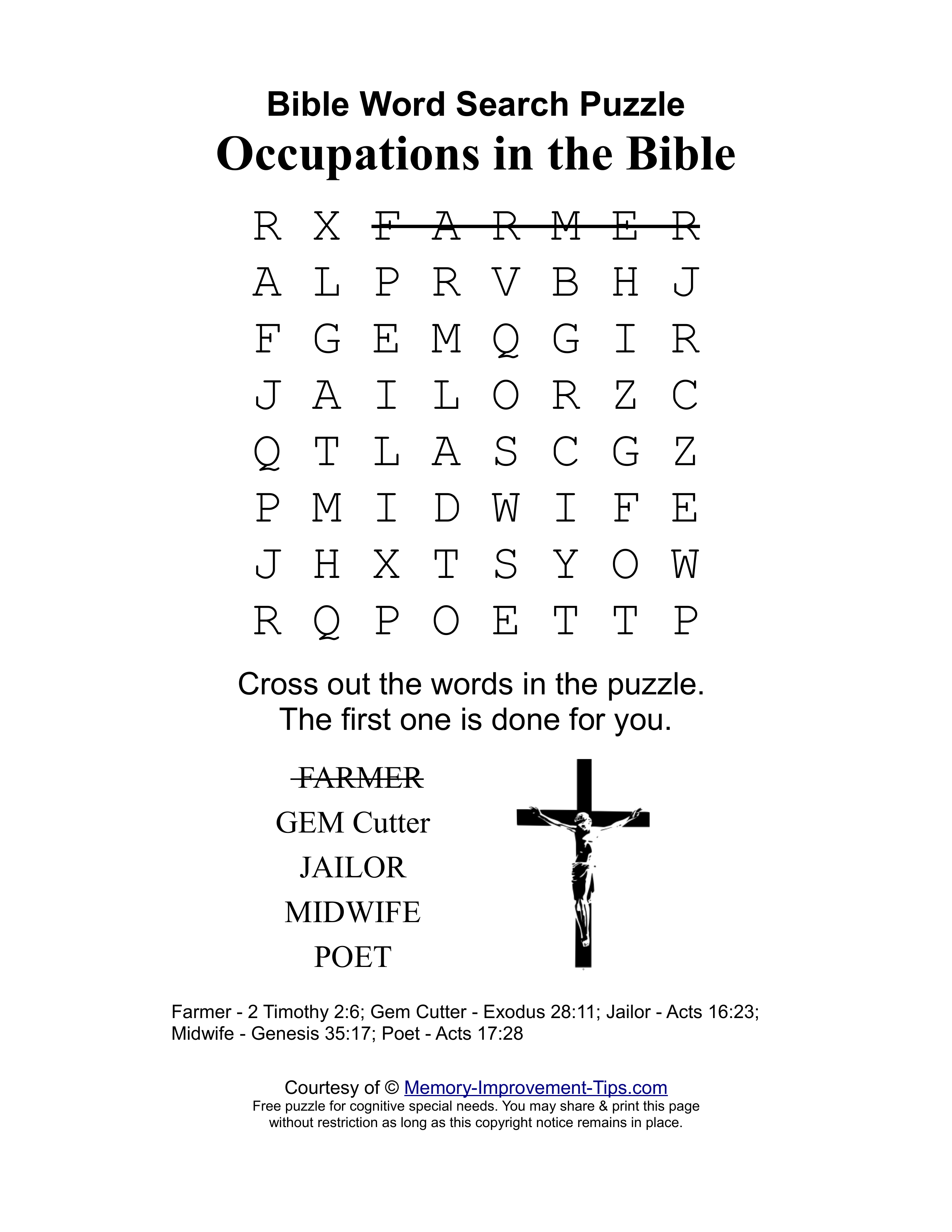 Occupations in the Bible special needs word search printable puzzle