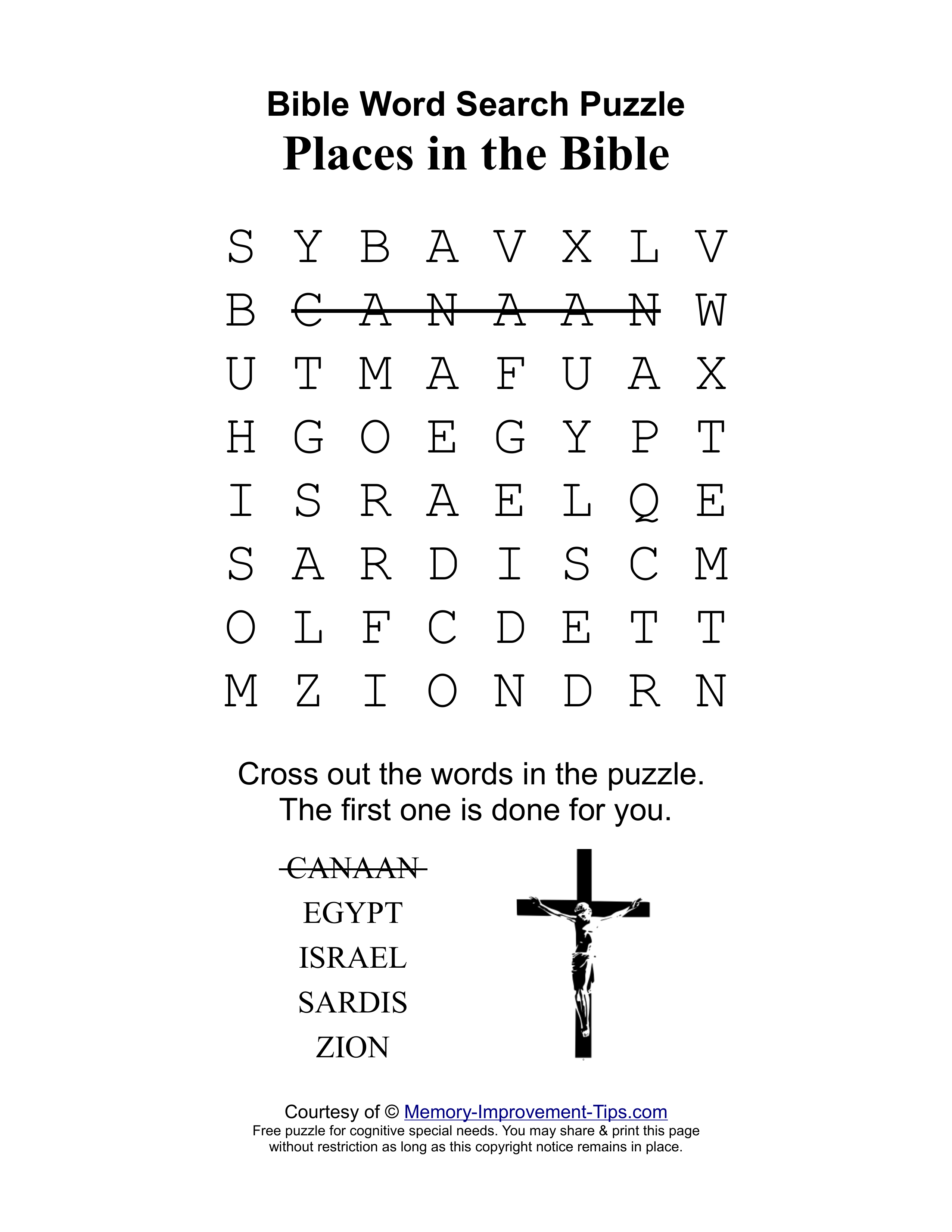 Places in the Bible special needs word search printable puzzle