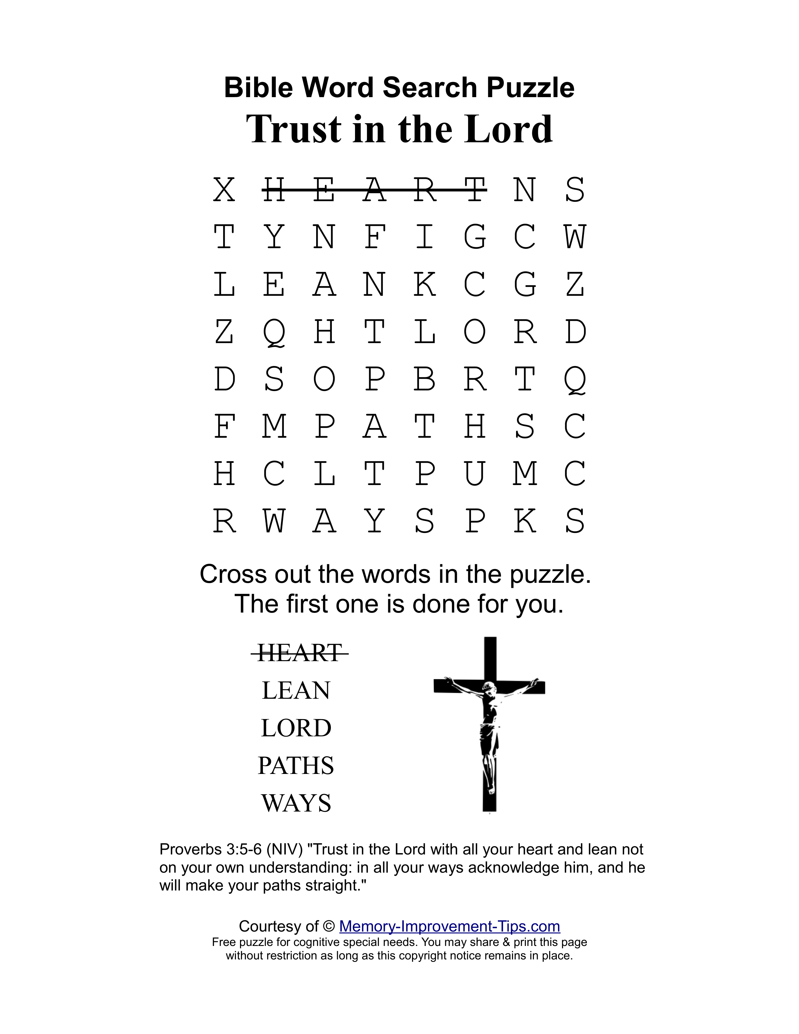 Trust in the Lord (Proverbs 3:5-6) special needs word search printable puzzle