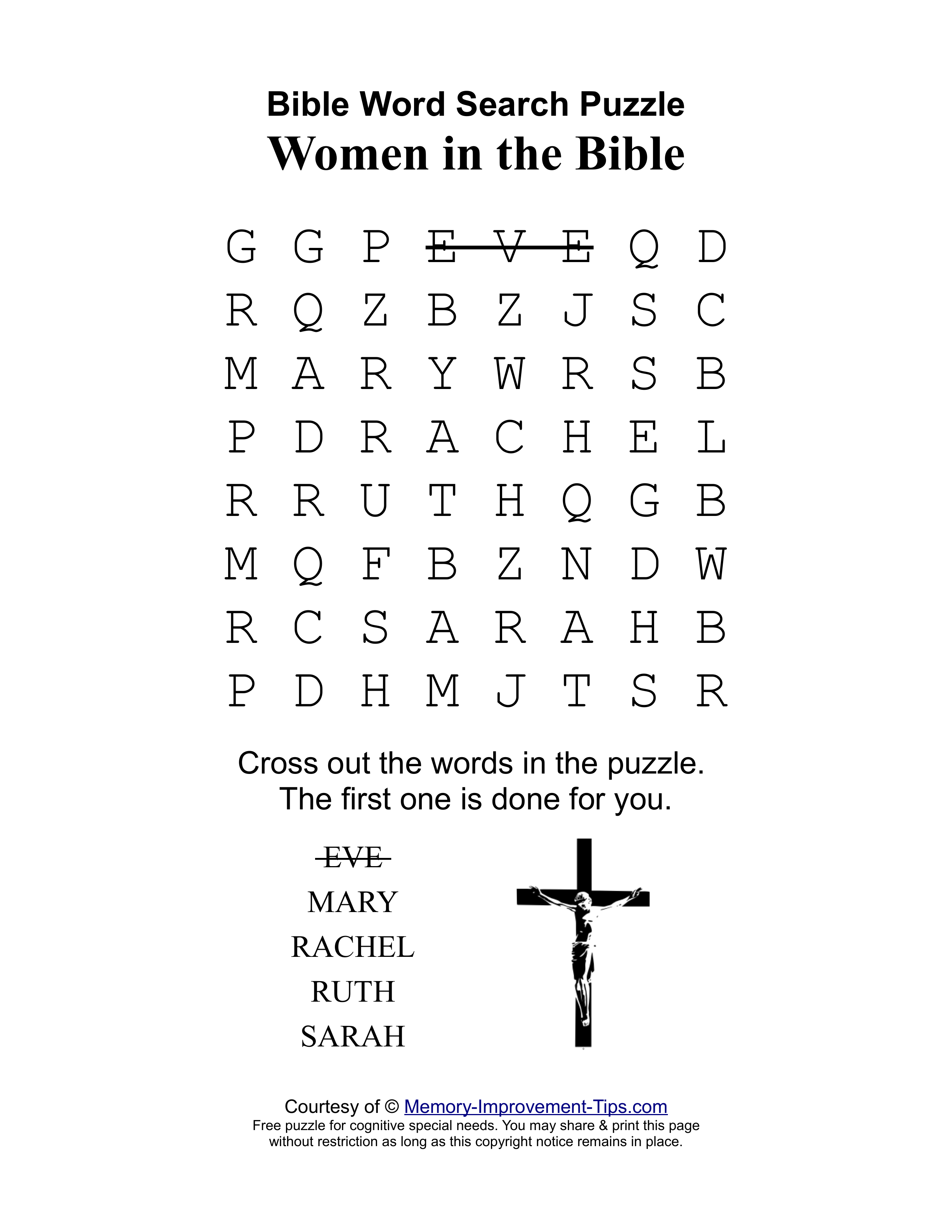Women in the Bible special needs word search printable puzzle