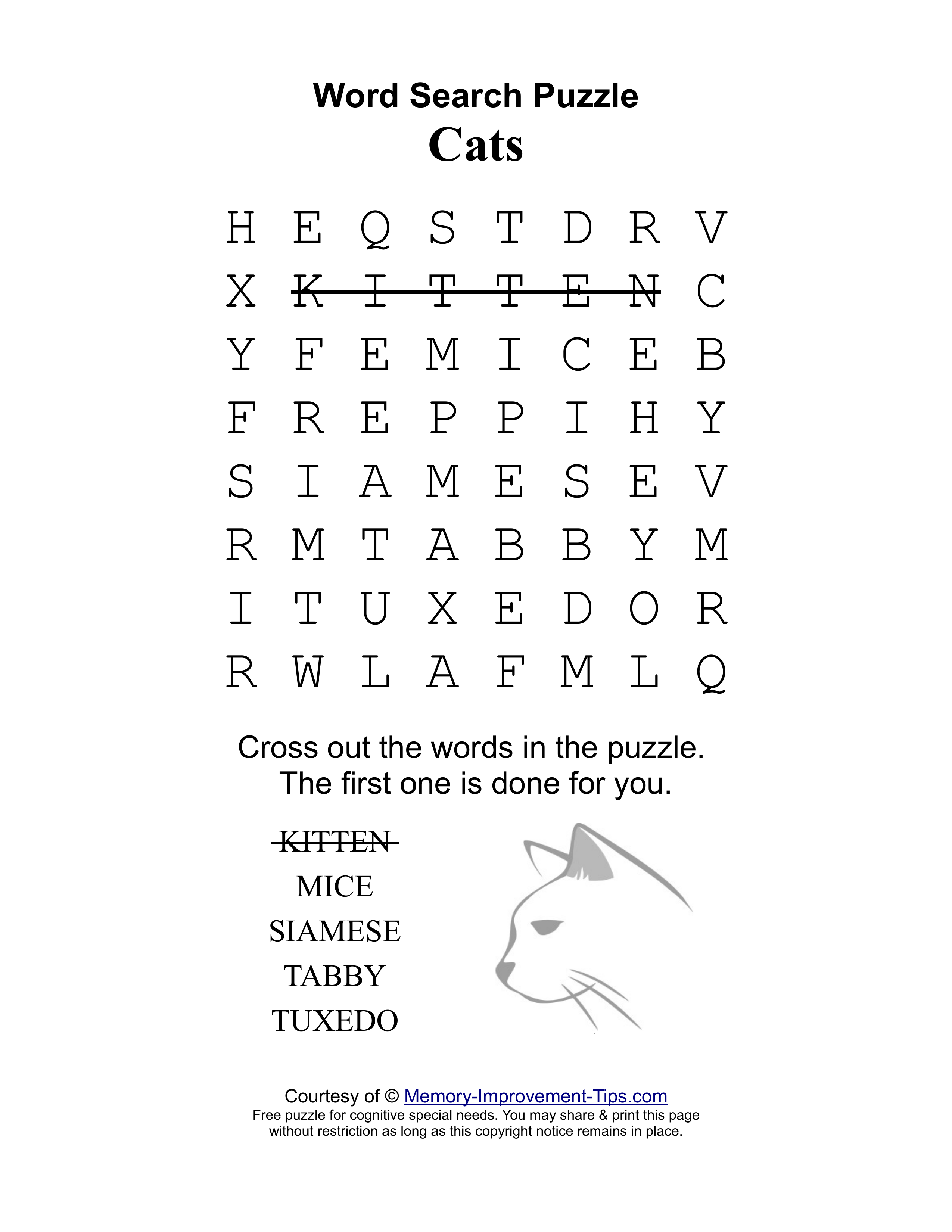 Cats special needs word search printable puzzle