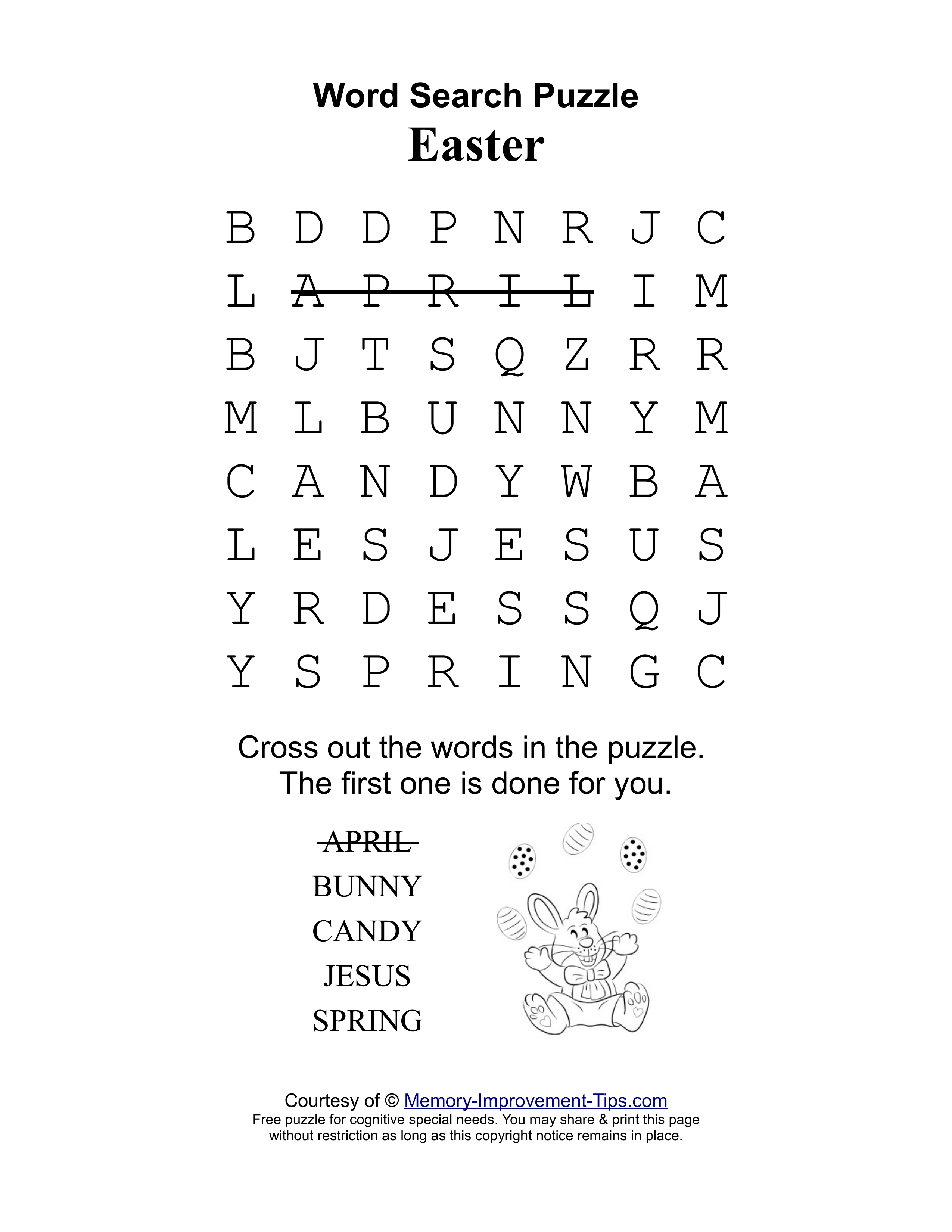 Easter special needs word search printable puzzle