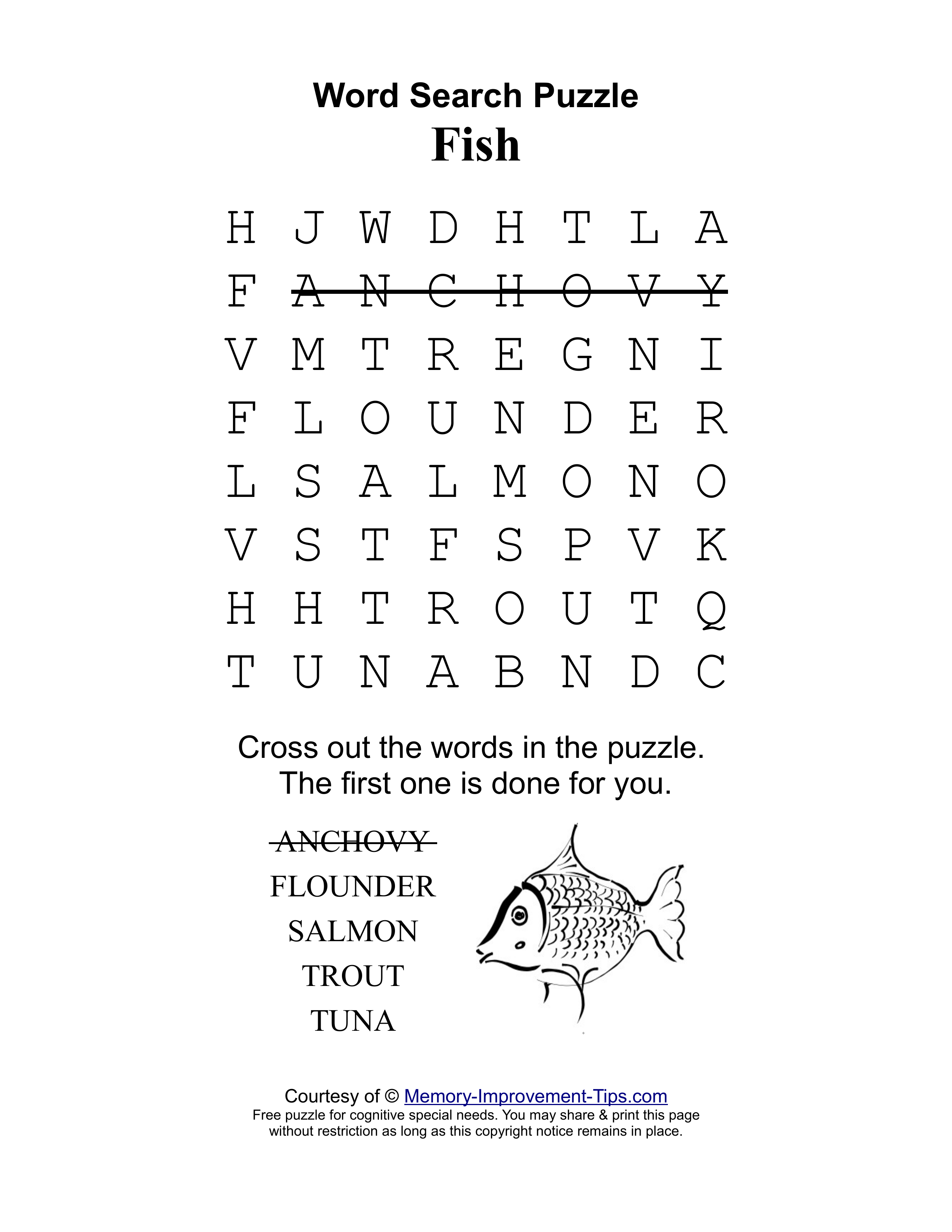 Fish special needs word search printable puzzle