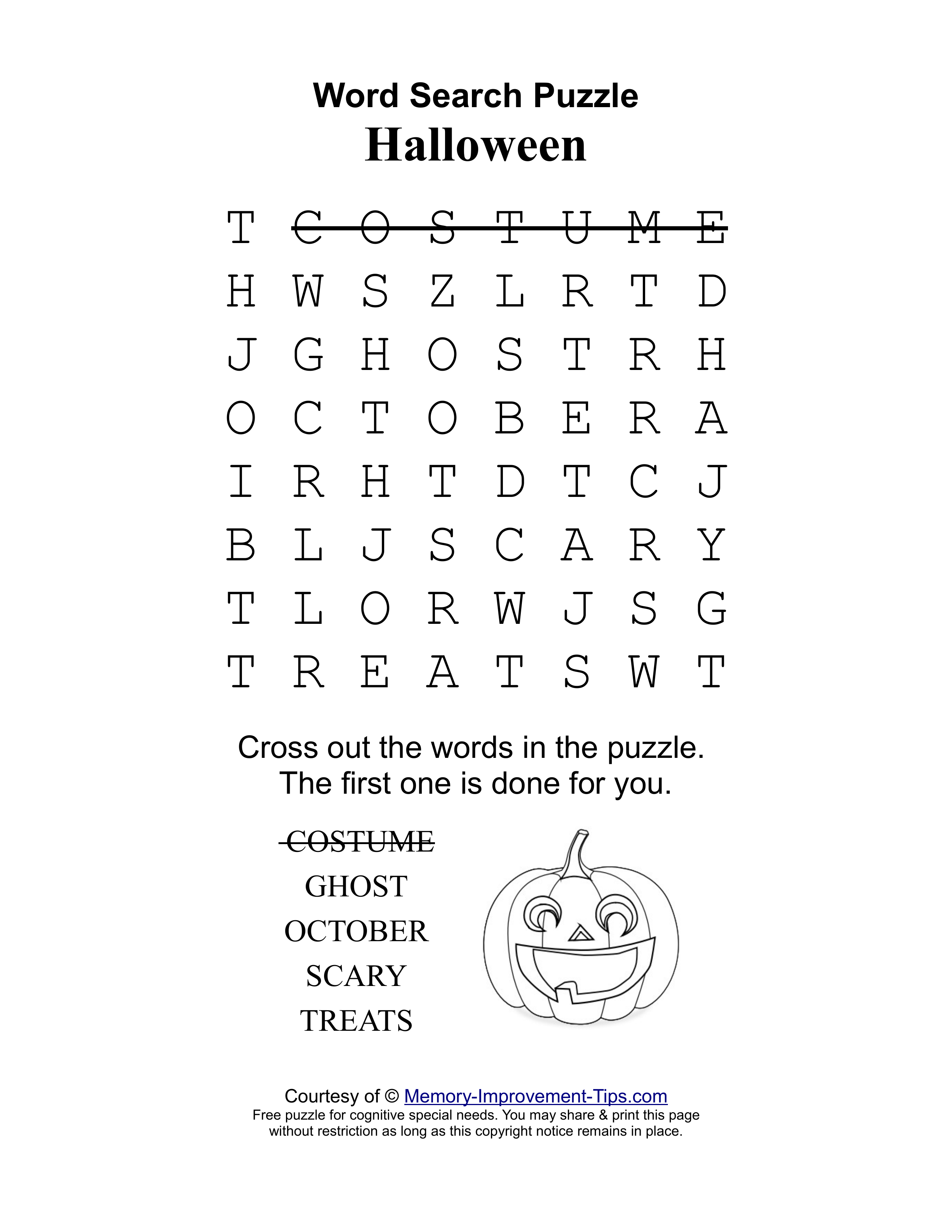 Halloween special needs word search printable puzzle