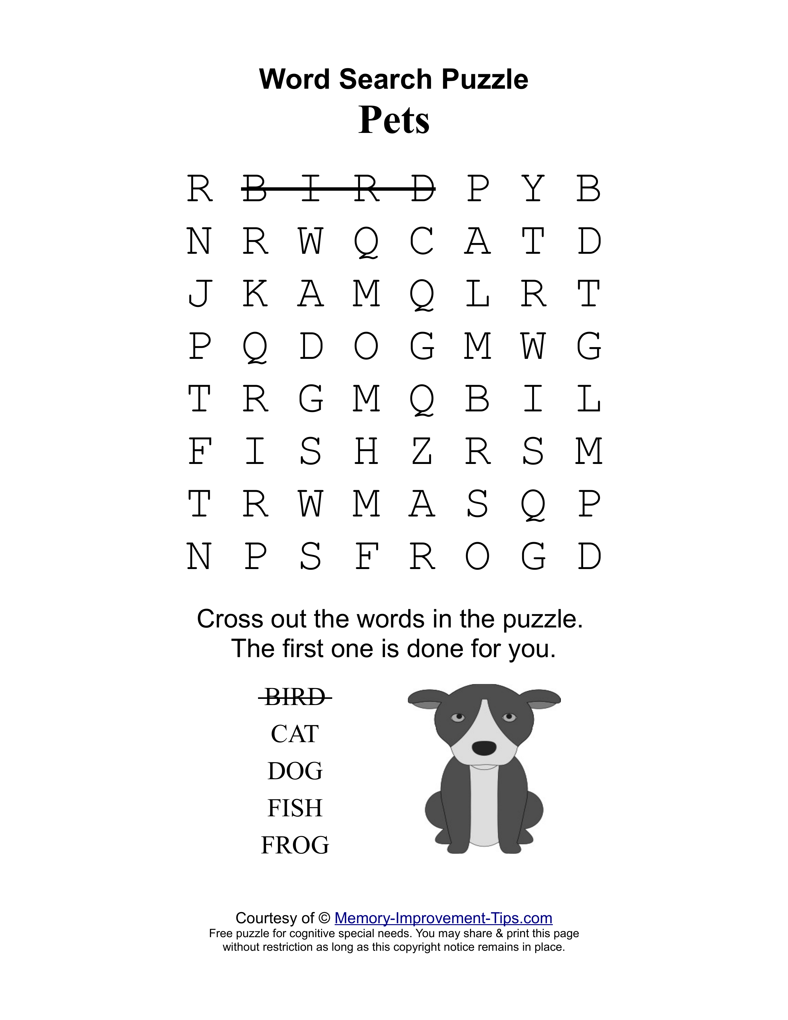 Pets special needs word search printable puzzle