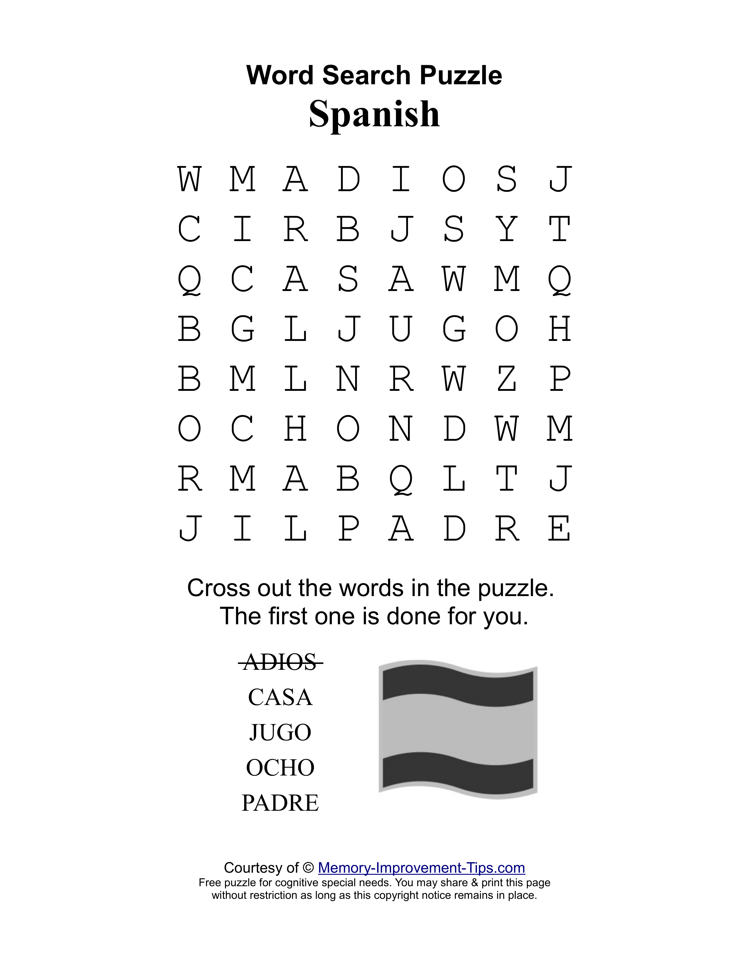 Spanish special needs word search printable puzzle