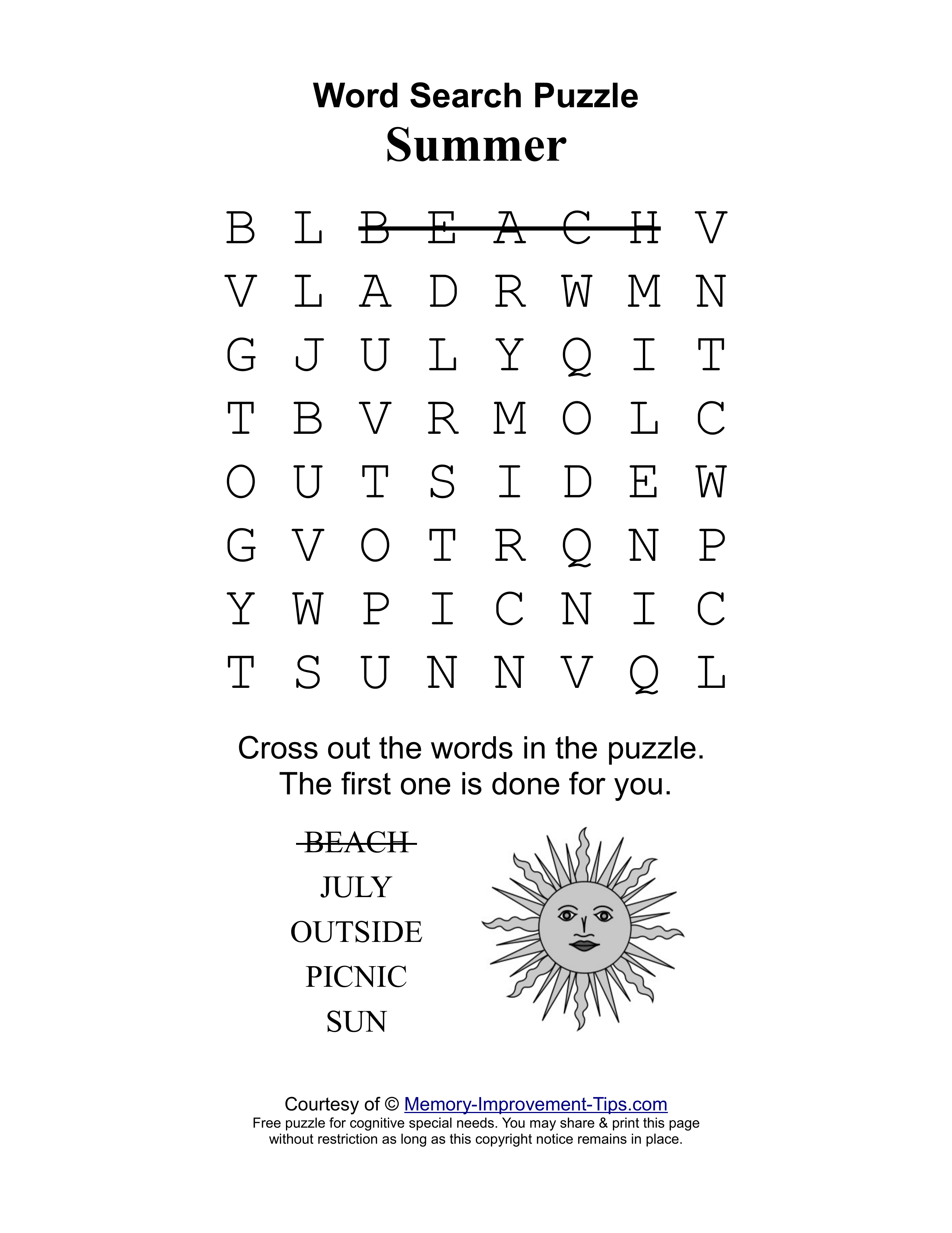Summer special needs word search printable puzzle
