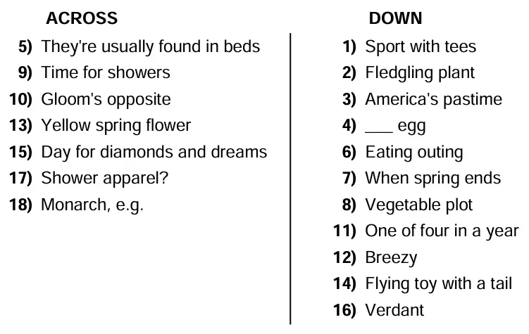 Spring Crossword Puzzle Clues