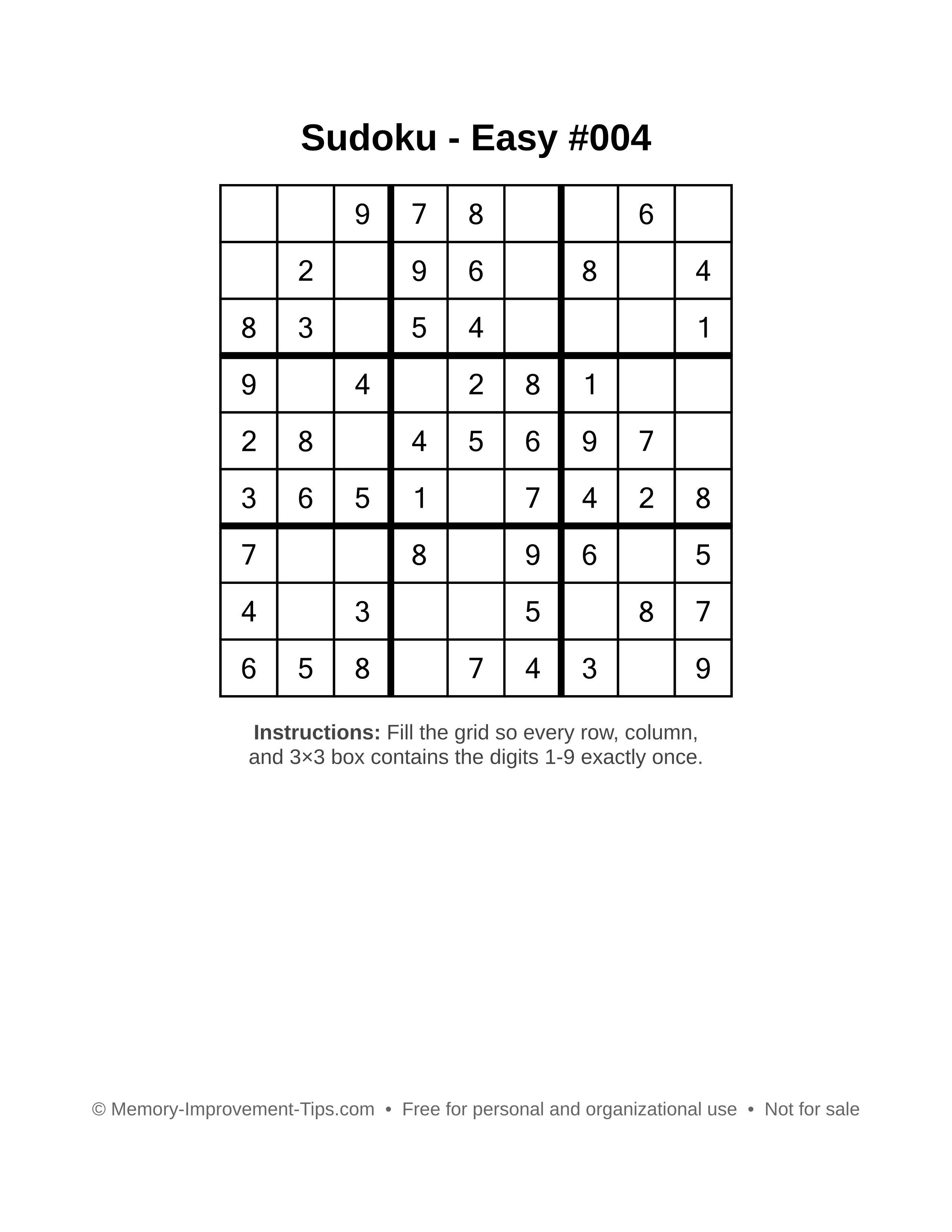 Free printable Sudoku puzzle Easy #004