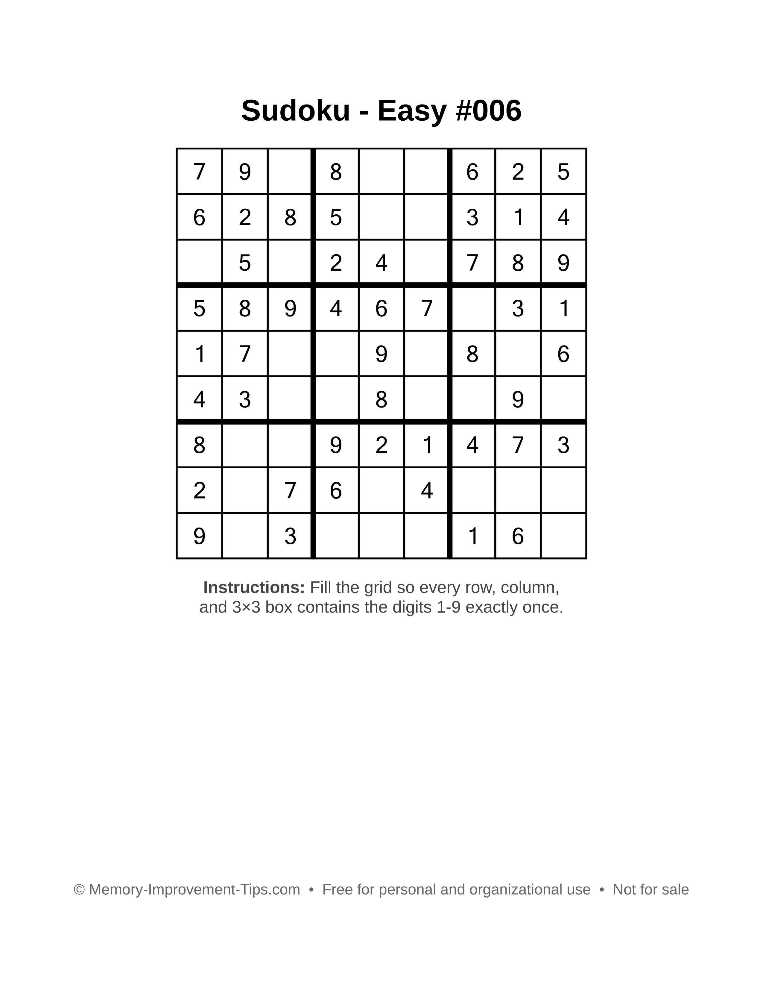Free printable Sudoku puzzle Easy #006
