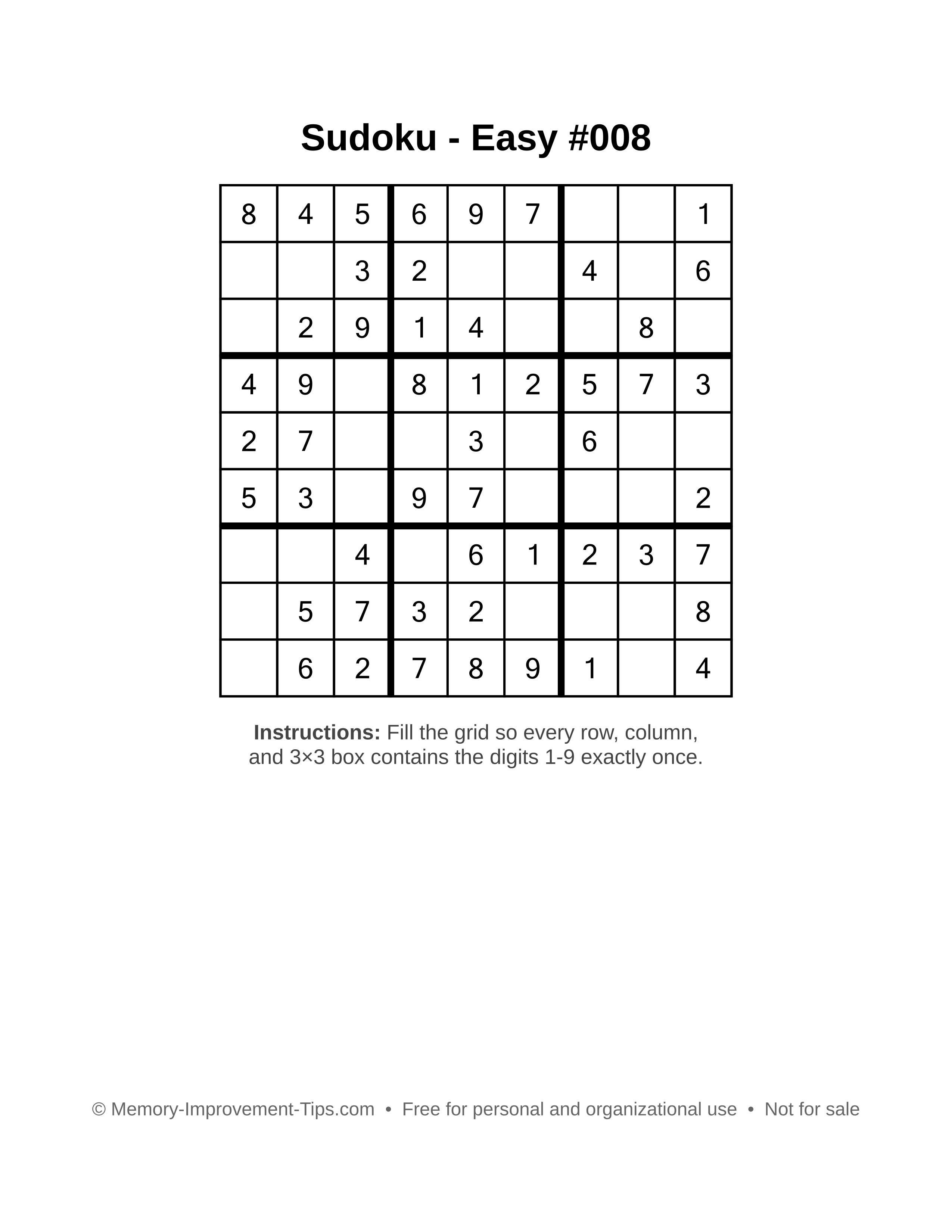 Free printable Sudoku puzzle Easy #008