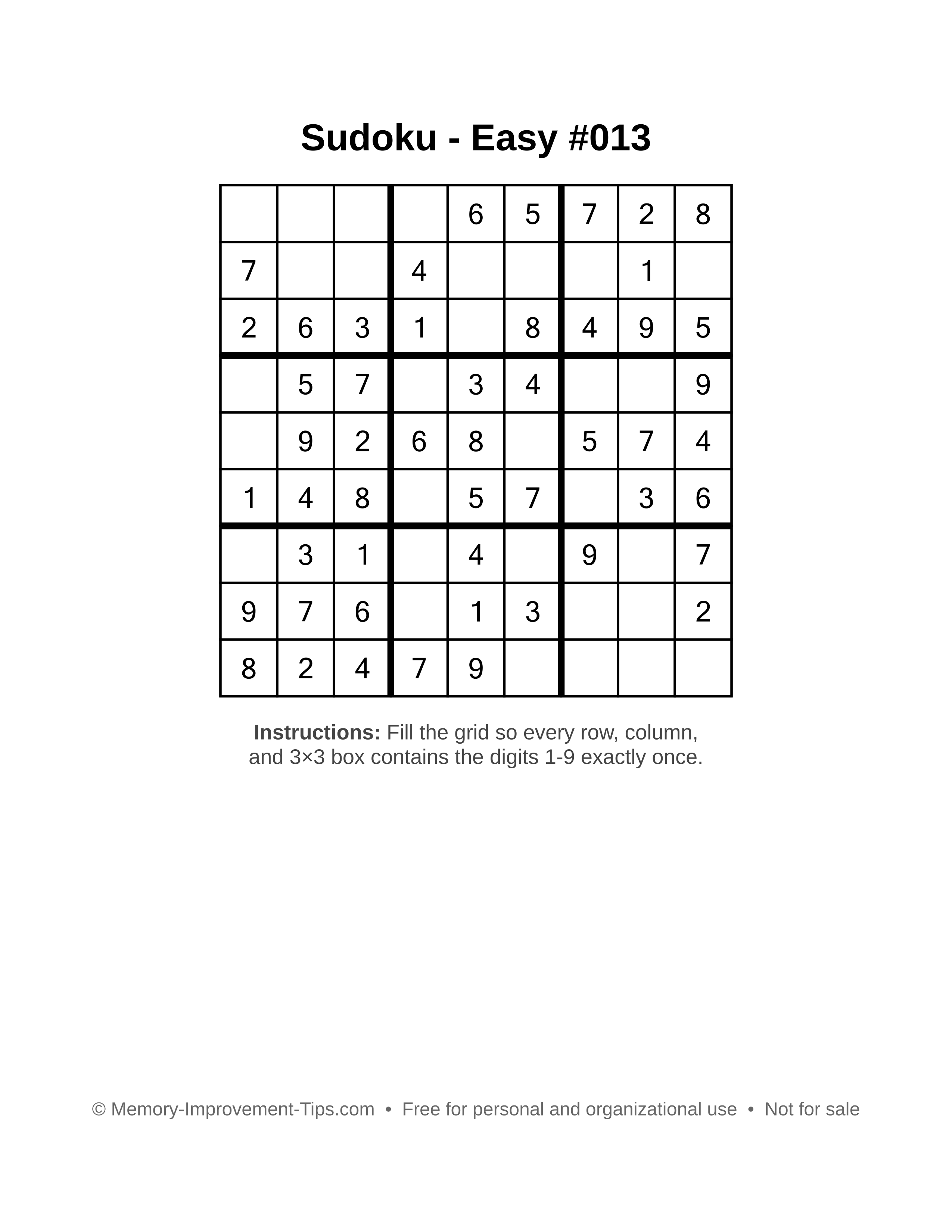 Free printable Sudoku puzzle Easy #013