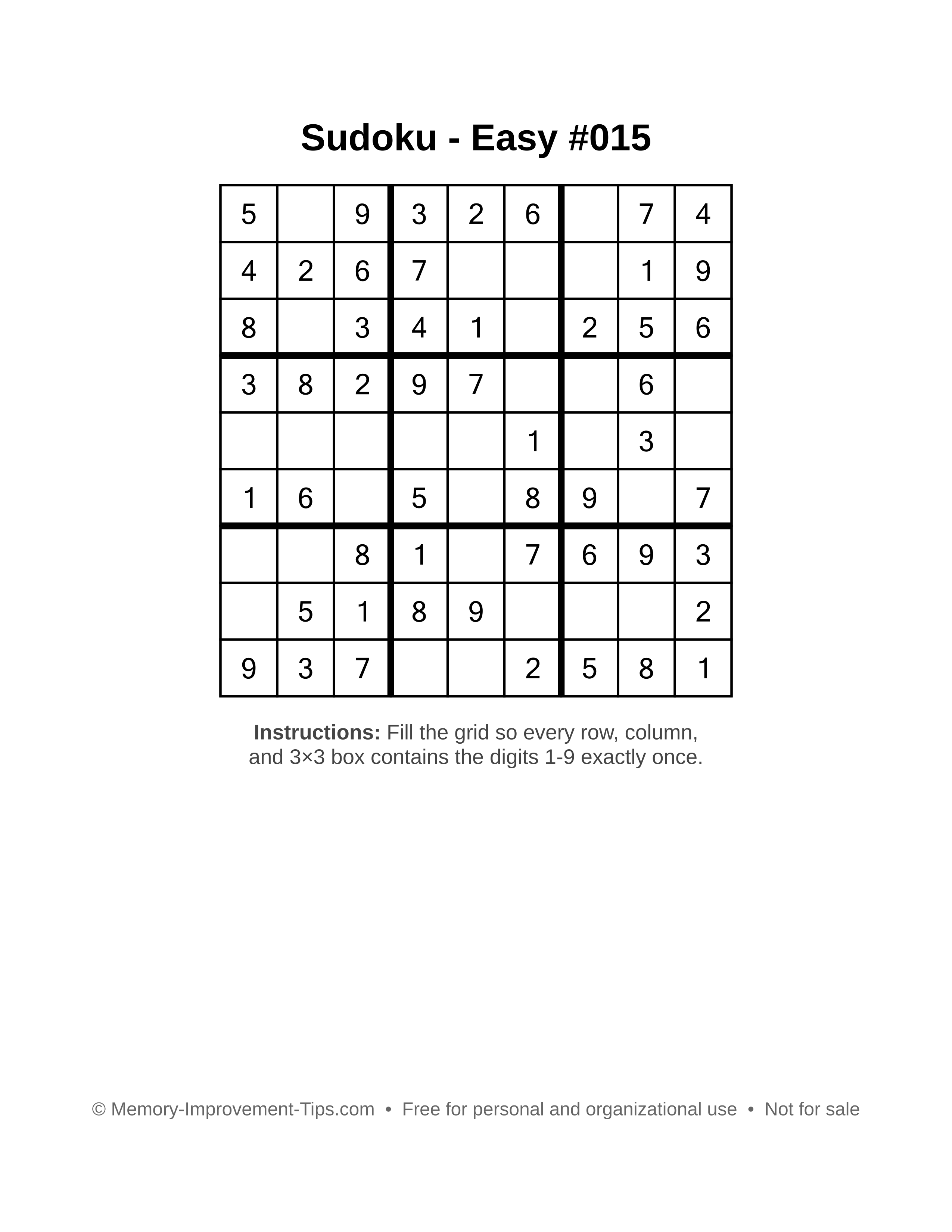 Free printable Sudoku puzzle Easy #015