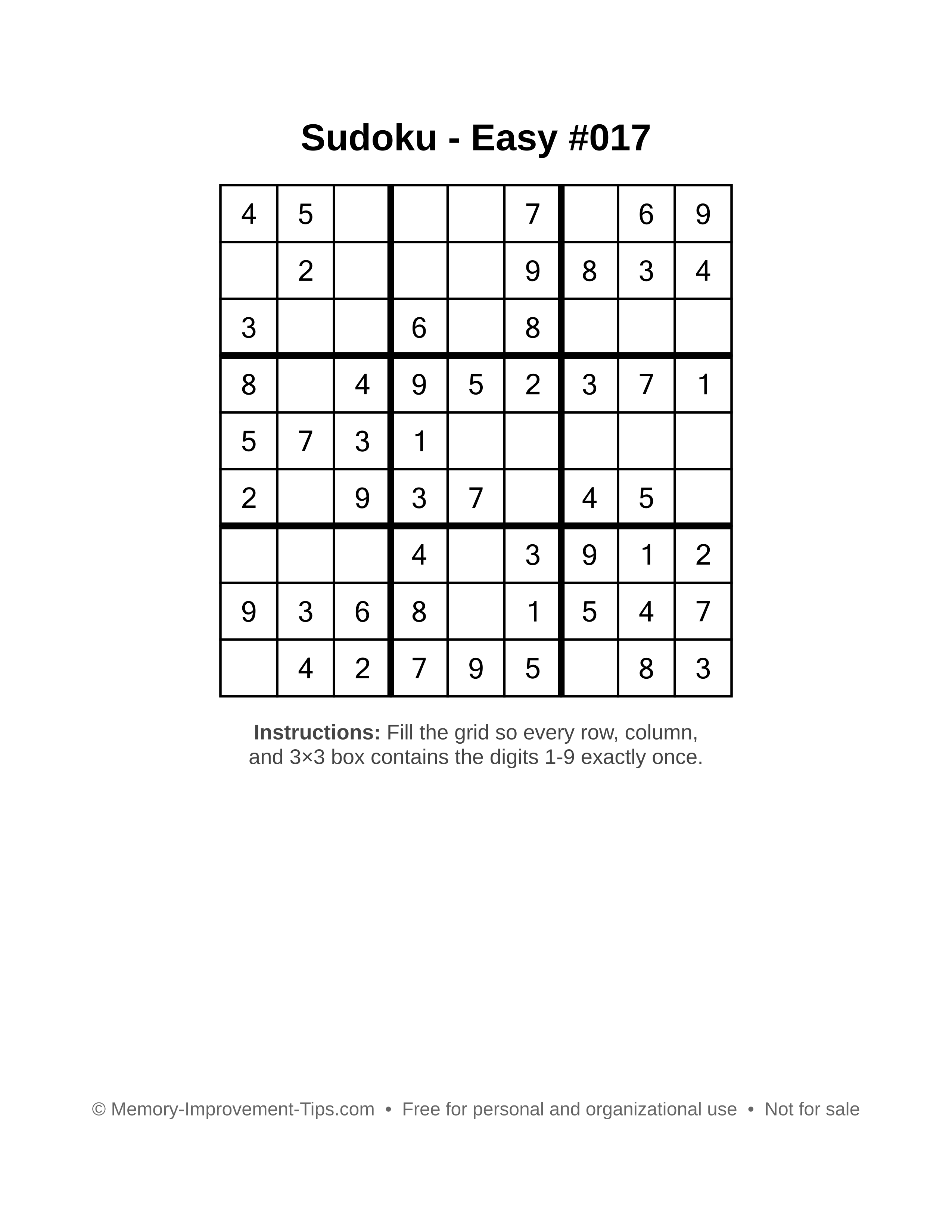 Free printable Sudoku puzzle Easy #017