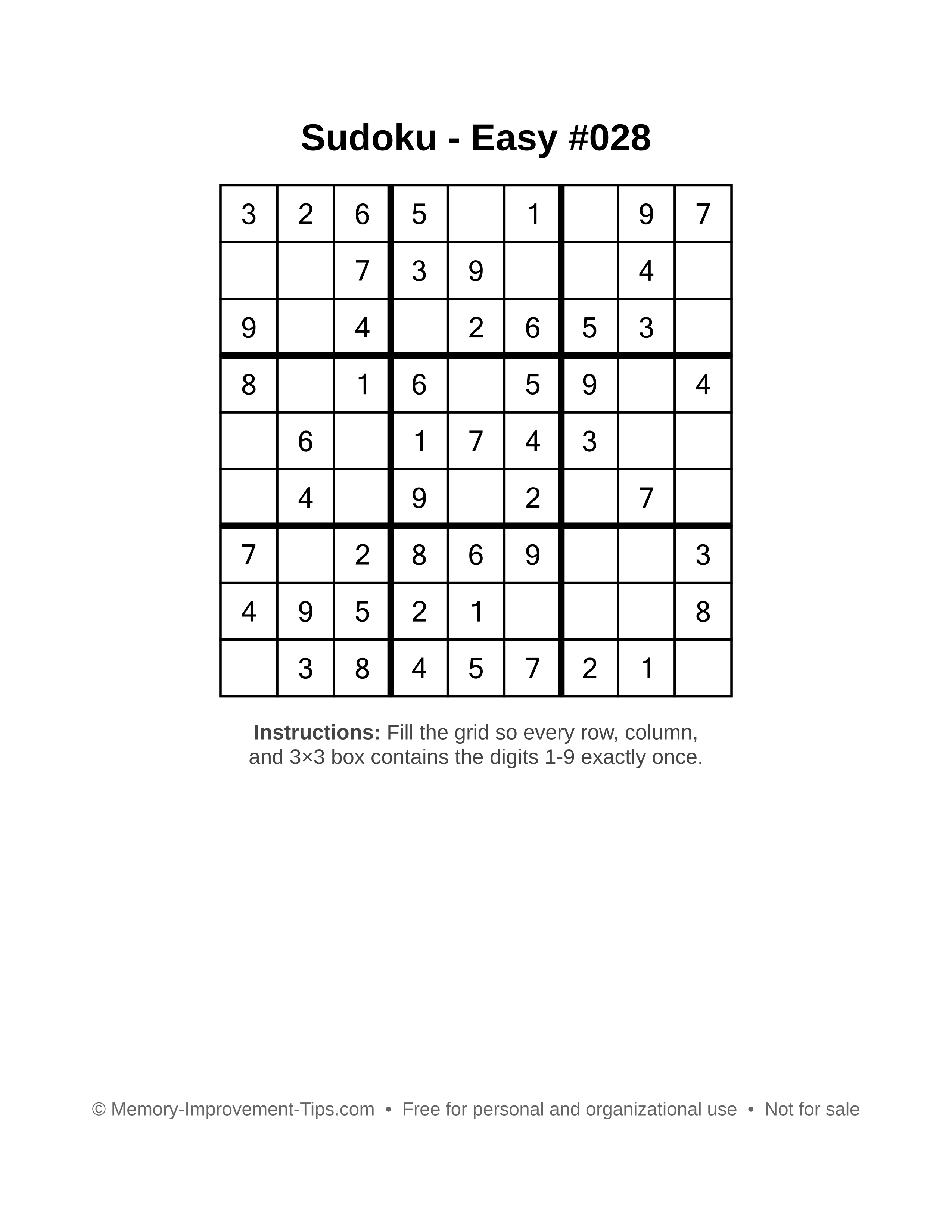 Free printable Sudoku puzzle Easy #028