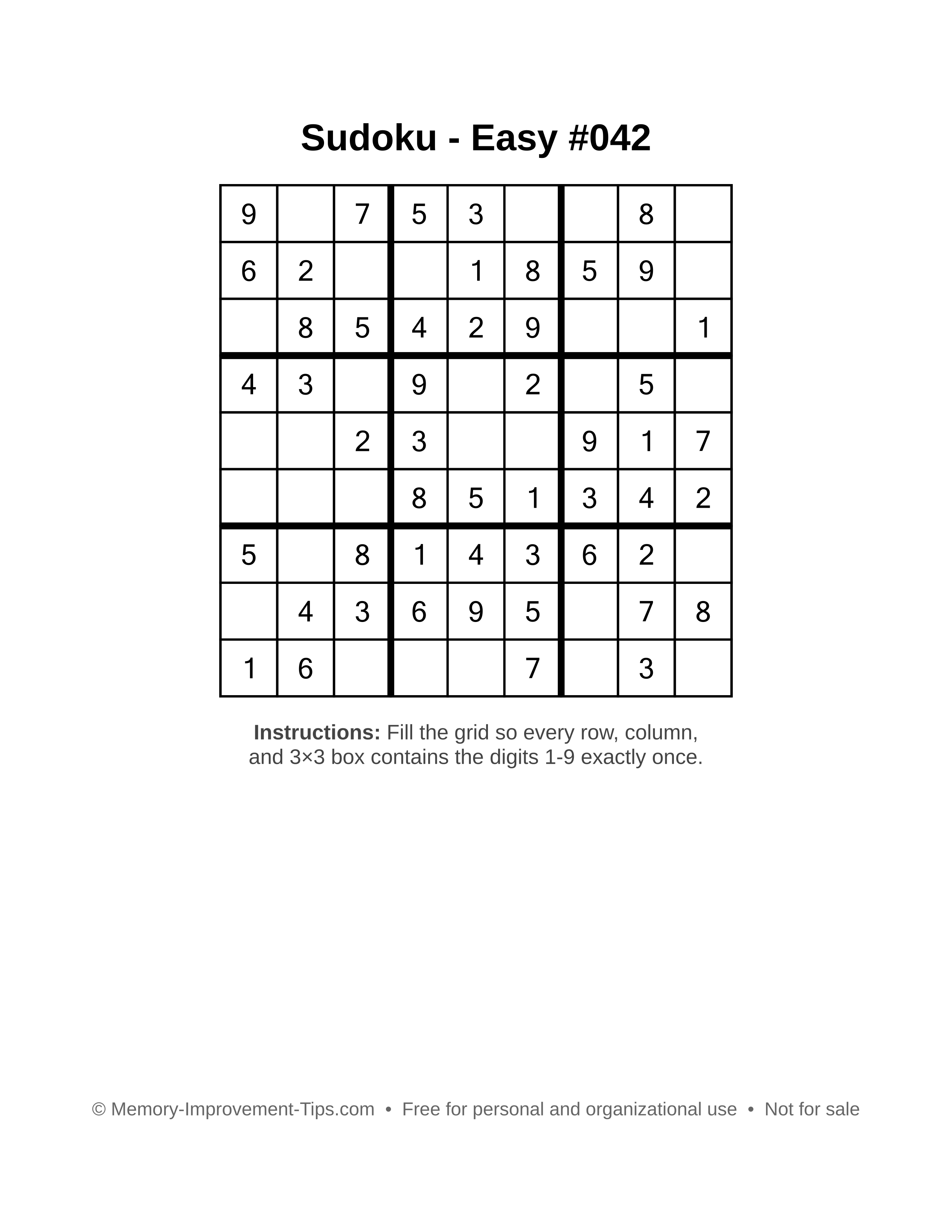 Free printable Sudoku puzzle Easy #042
