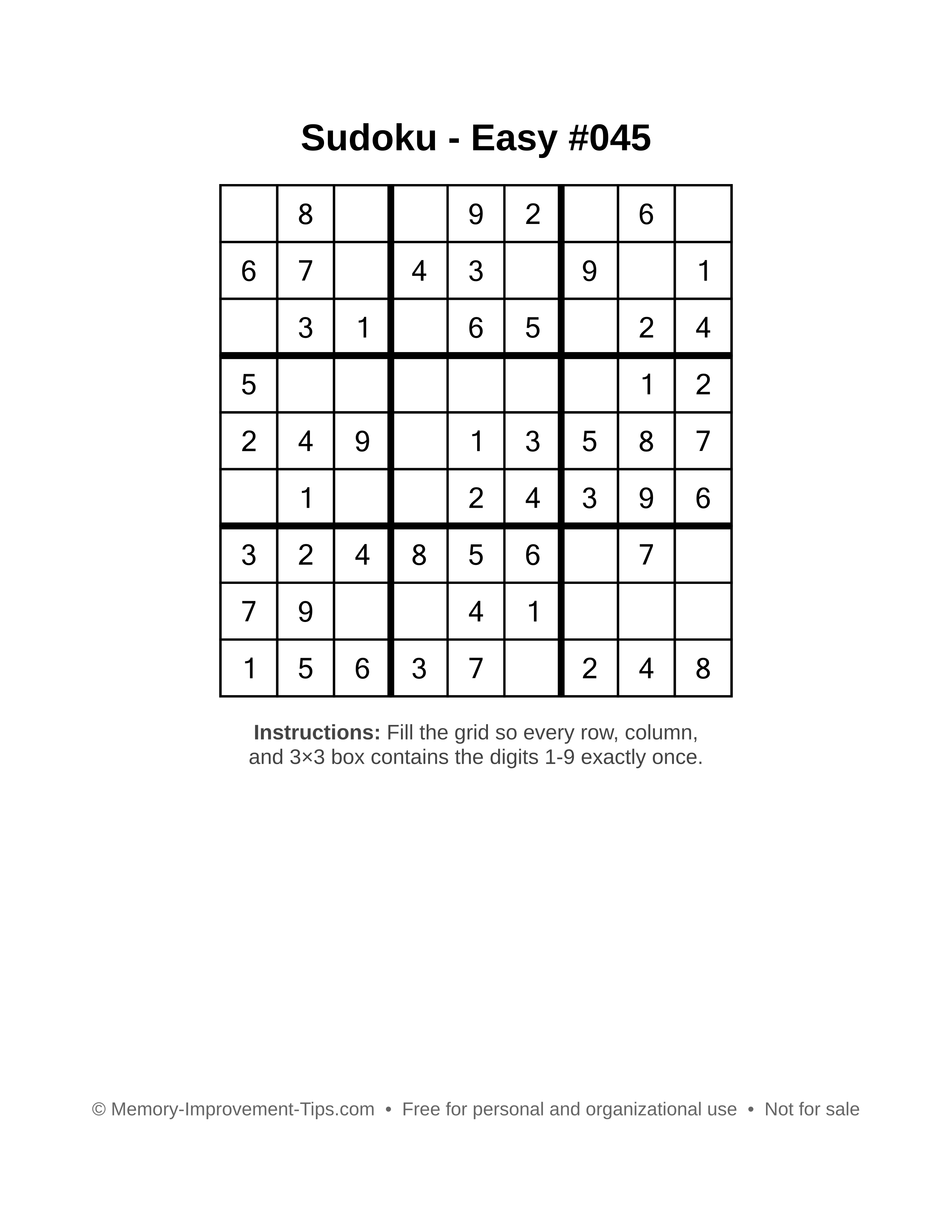 Free printable Sudoku puzzle Easy #045