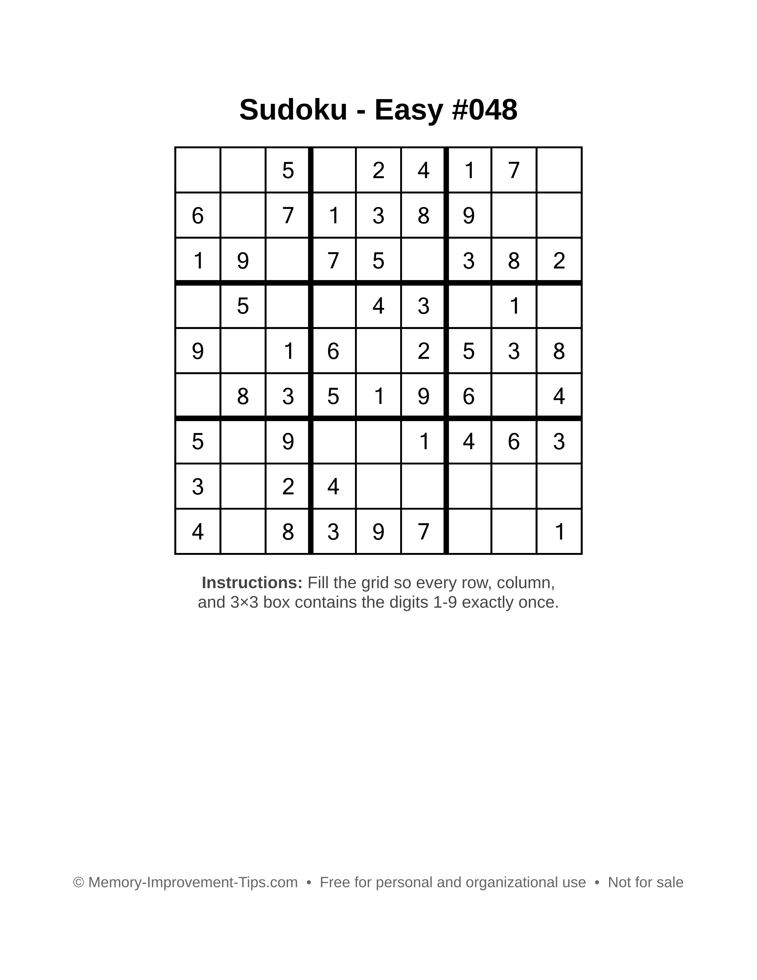 Free printable Sudoku puzzle Easy #048