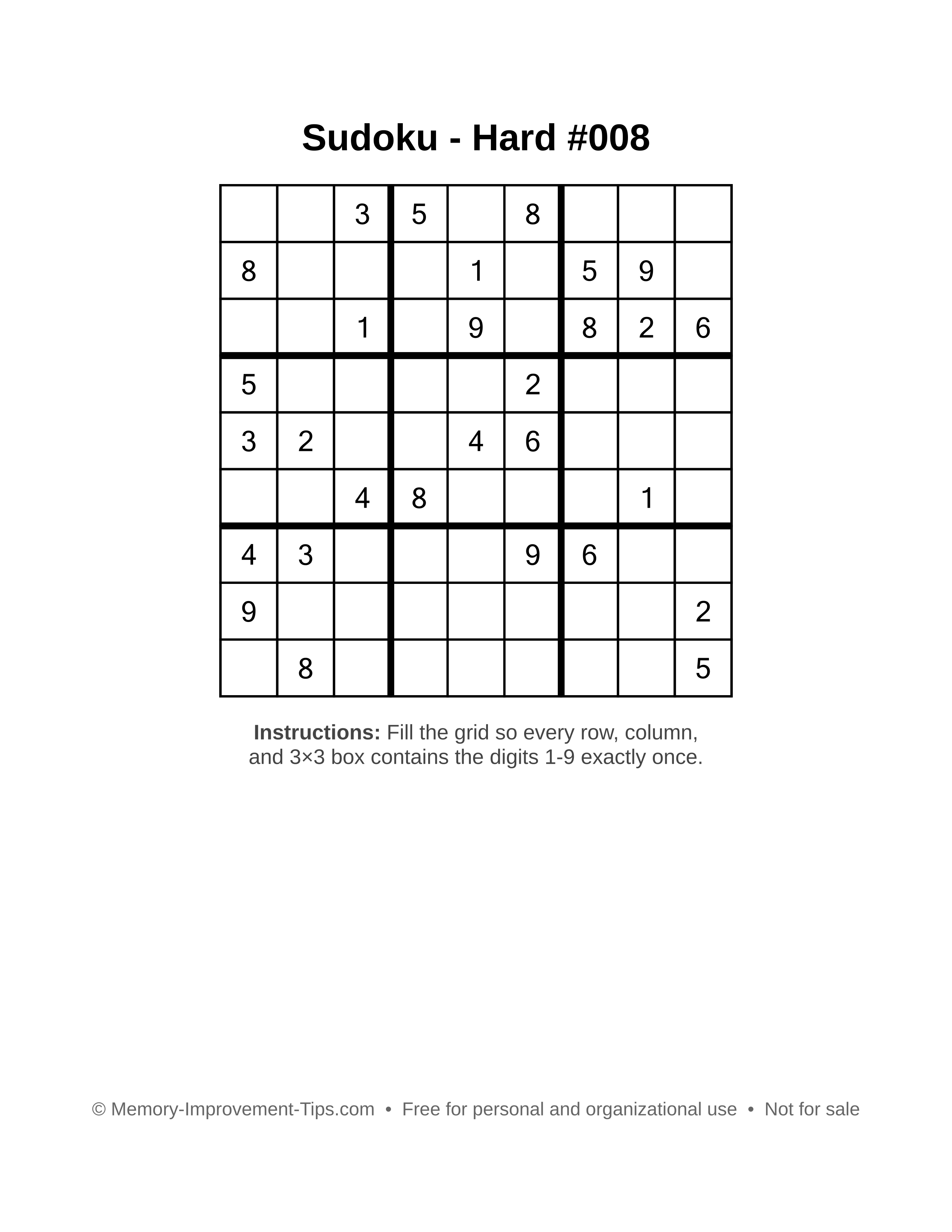 Free printable Sudoku puzzle Hard #008